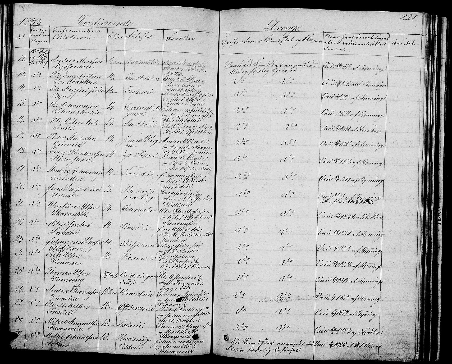 Ringsaker prestekontor, AV/SAH-PREST-014/L/La/L0004: Parish register (copy) no. 4, 1827-1838, p. 221