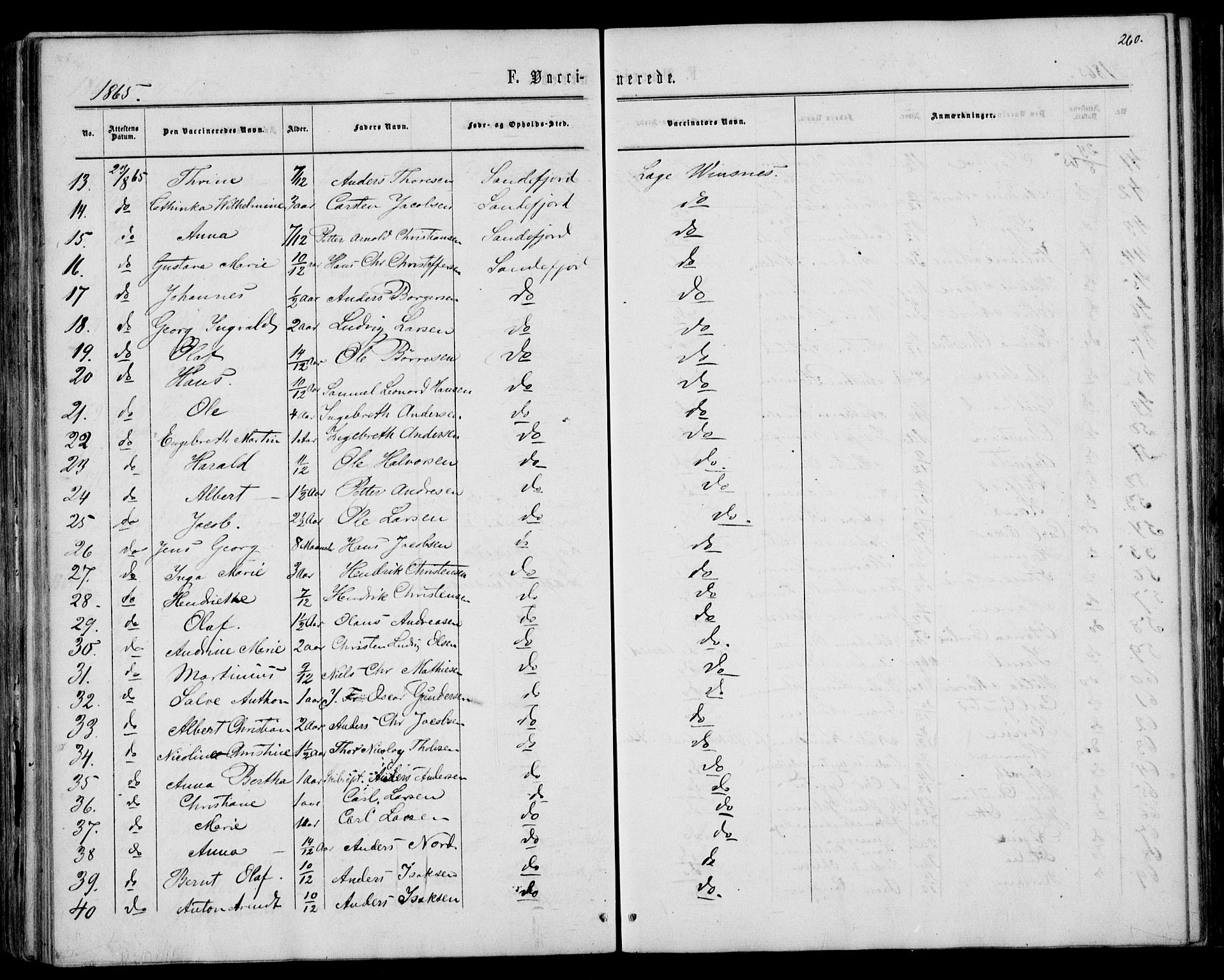 Sandar kirkebøker, SAKO/A-243/F/Fa/L0009: Parish register (official) no. 9, 1862-1871, p. 260