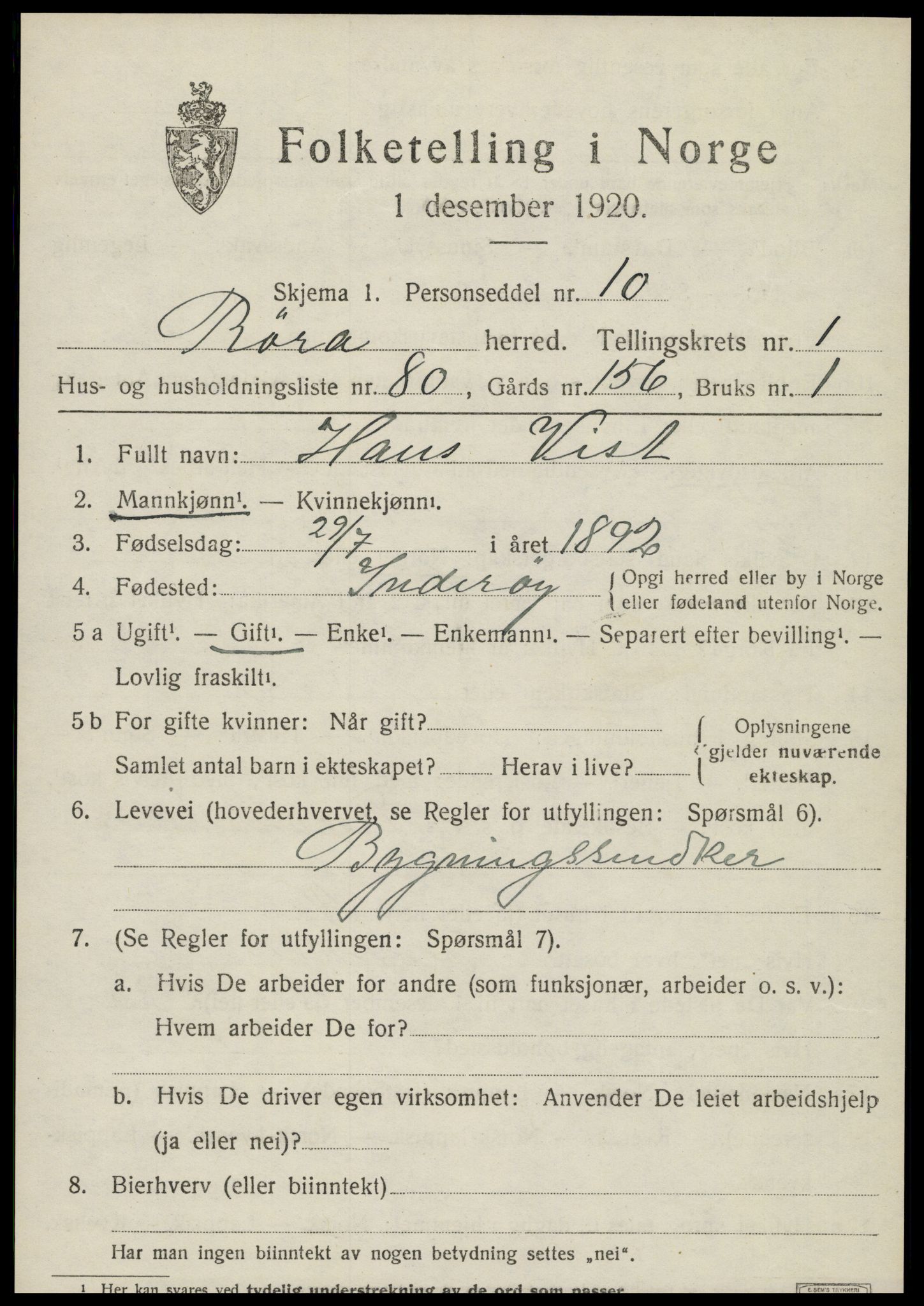 SAT, 1920 census for Røra, 1920, p. 1237