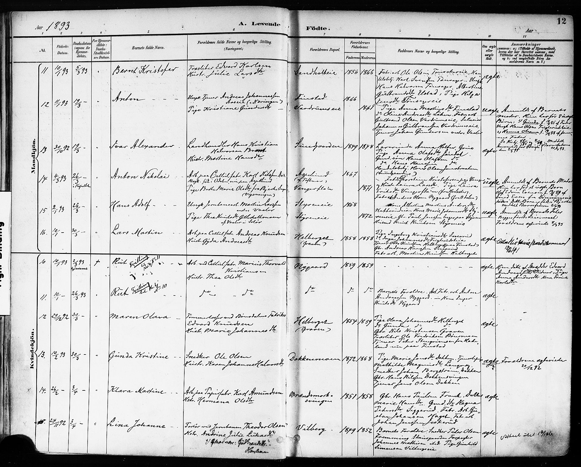 Eidsvoll prestekontor Kirkebøker, SAO/A-10888/F/Fa/L0004: Parish register (official) no. I 4, 1891-1900, p. 12