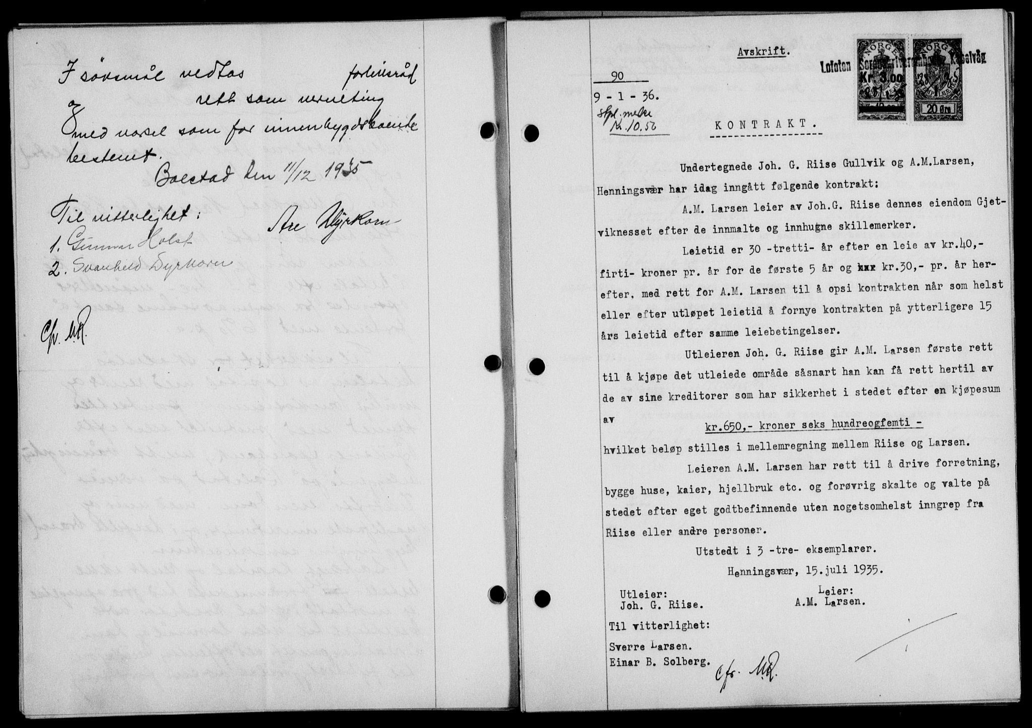 Lofoten sorenskriveri, SAT/A-0017/1/2/2C/L0033b: Mortgage book no. 33b, 1936-1936, Diary no: : 90/1936