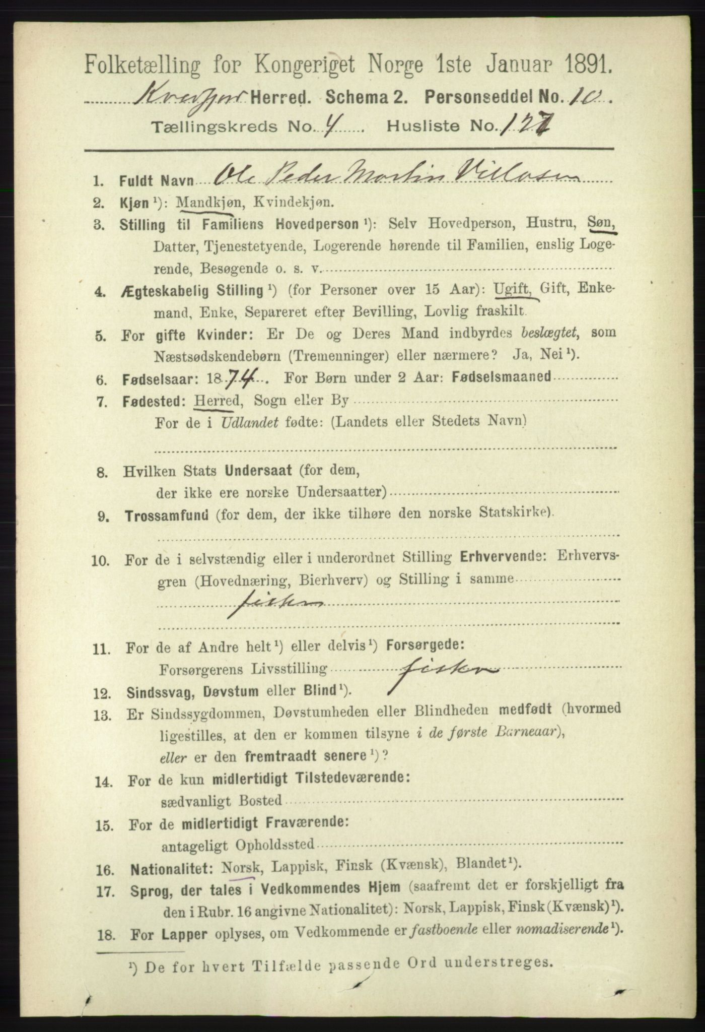 RA, 1891 census for 1911 Kvæfjord, 1891, p. 2703