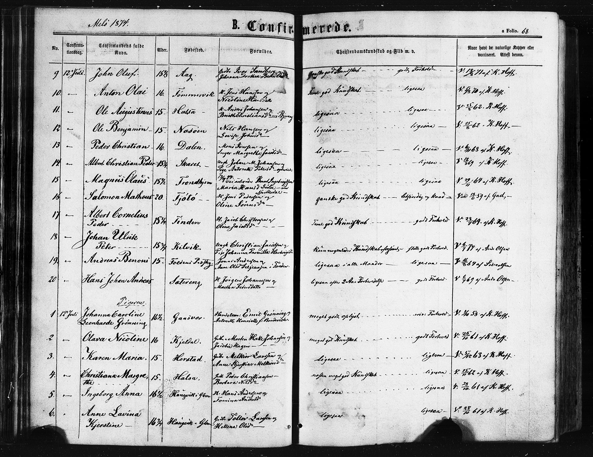Ministerialprotokoller, klokkerbøker og fødselsregistre - Nordland, SAT/A-1459/841/L0607: Parish register (official) no. 841A11 /2, 1863-1877, p. 68