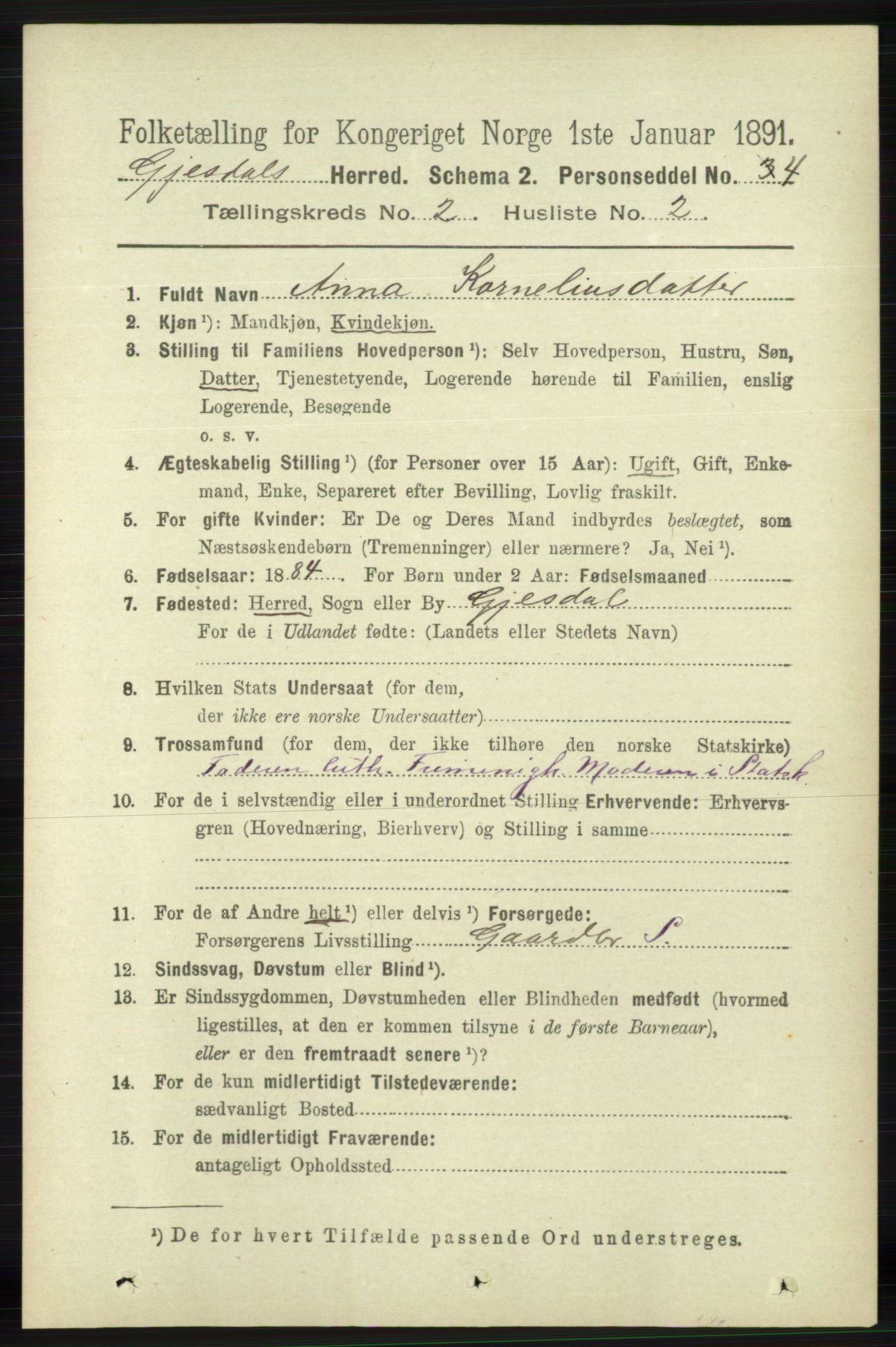 RA, 1891 census for 1122 Gjesdal, 1891, p. 392