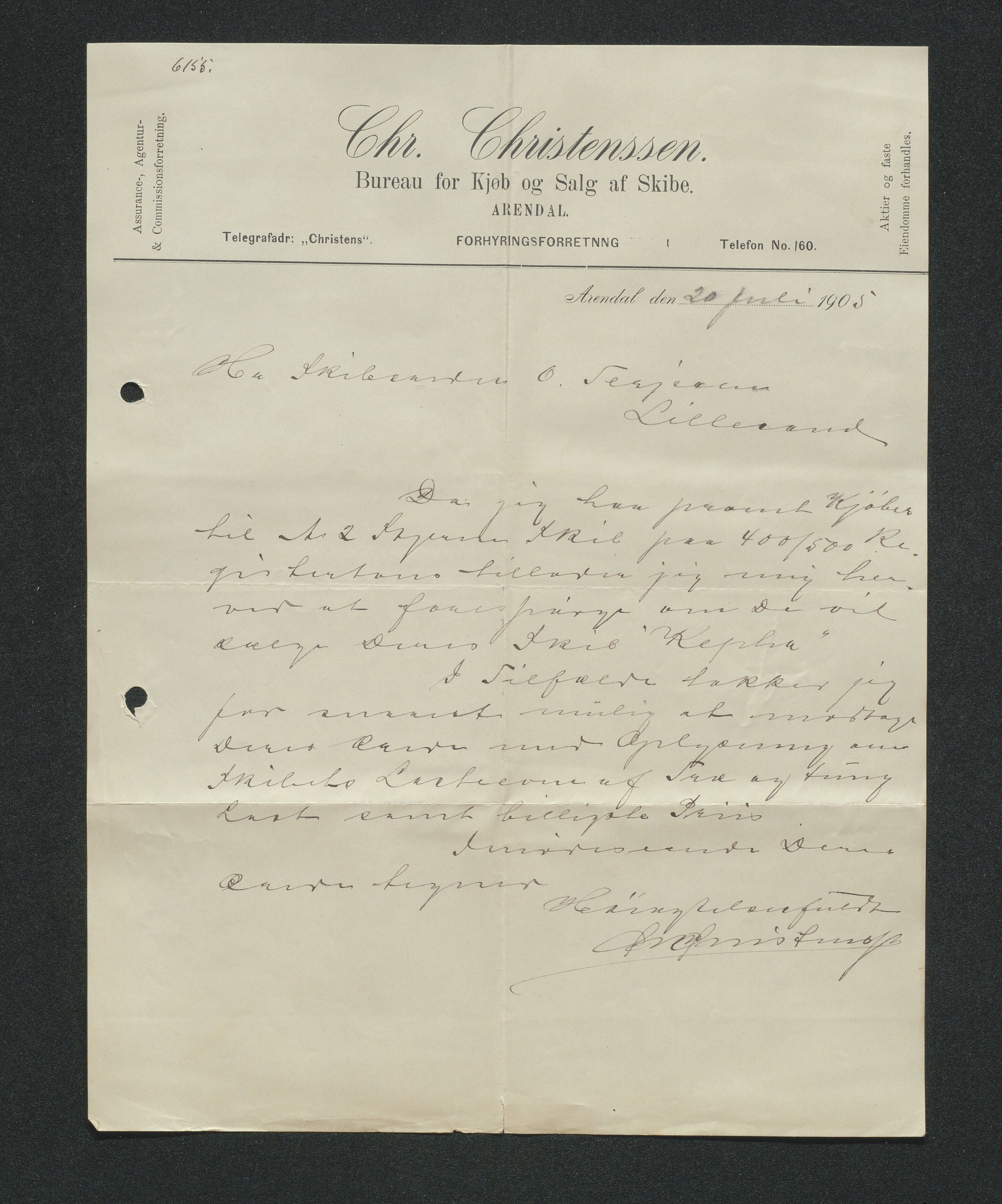 O. Terjesens rederi, AAKS/PA-2525/E/E01/L0013: Korrespondanse, 1904-1905