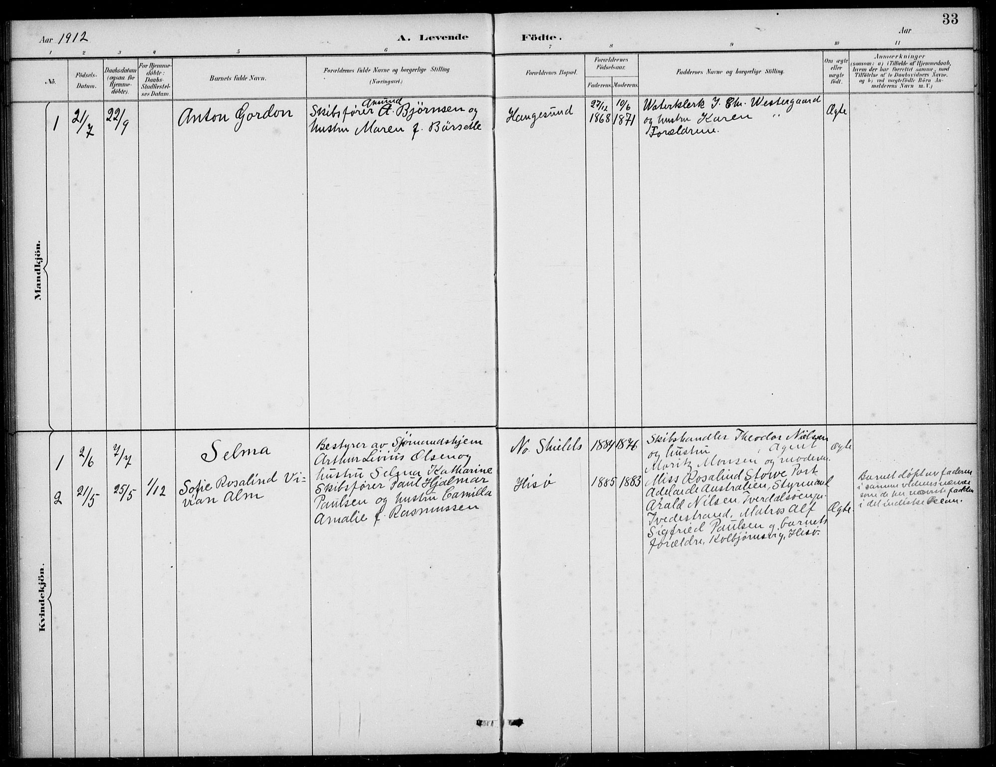Den norske sjømannsmisjon i utlandet/Tyne-havnene (North Shields og New Castle), SAB/SAB/PA-0101/H/Ha/L0002: Parish register (official) no. A 2, 1883-1938, p. 33