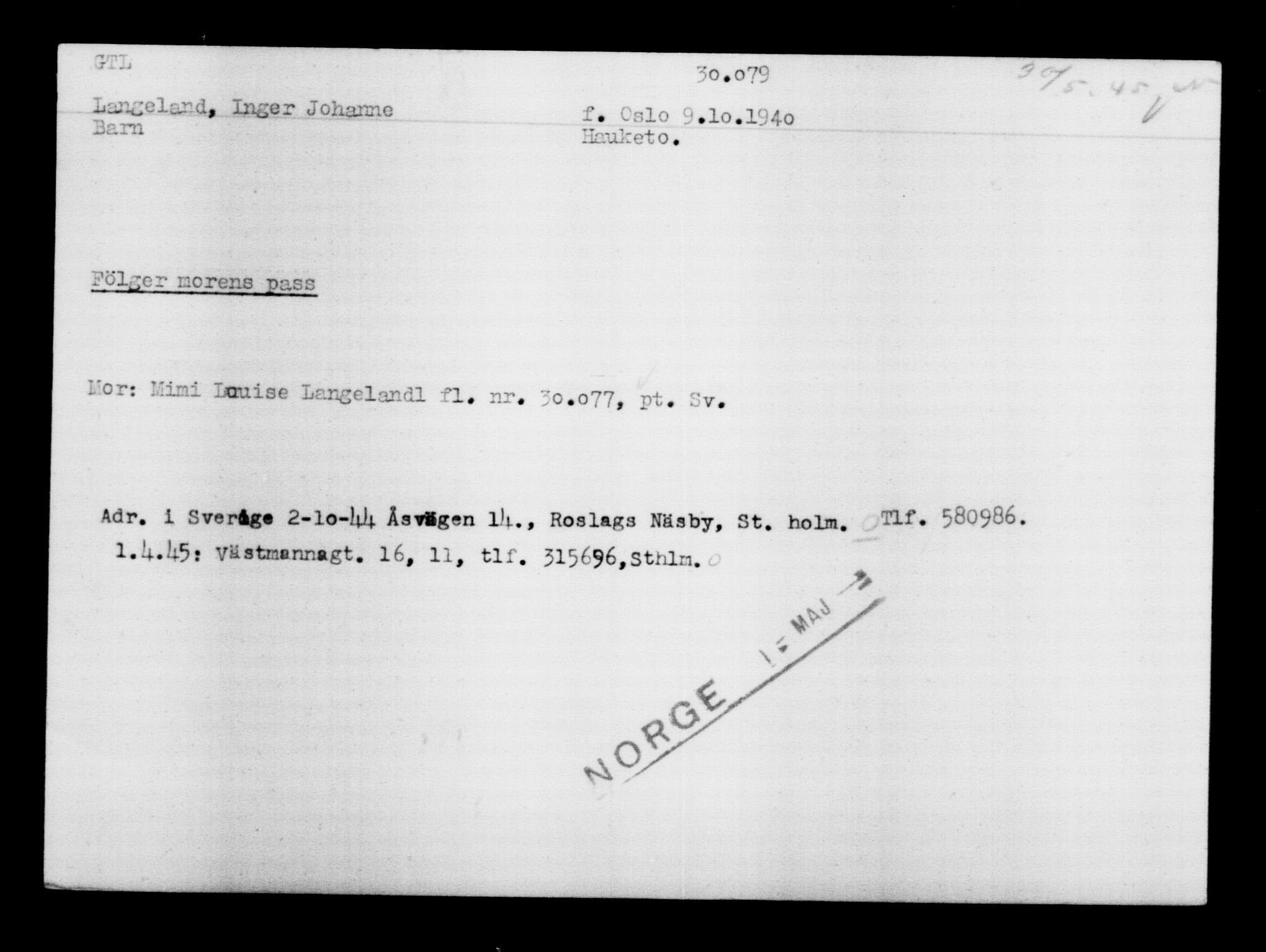 Utenriksstasjonene, Legasjonen i Stockholm, Flyktningkontoret, AV/RA-S-6753/V/Va/L0012: Kjesäterkartoteket, flyktninger med registreringsnr. 28300-31566, 1940-1945, p. 1962