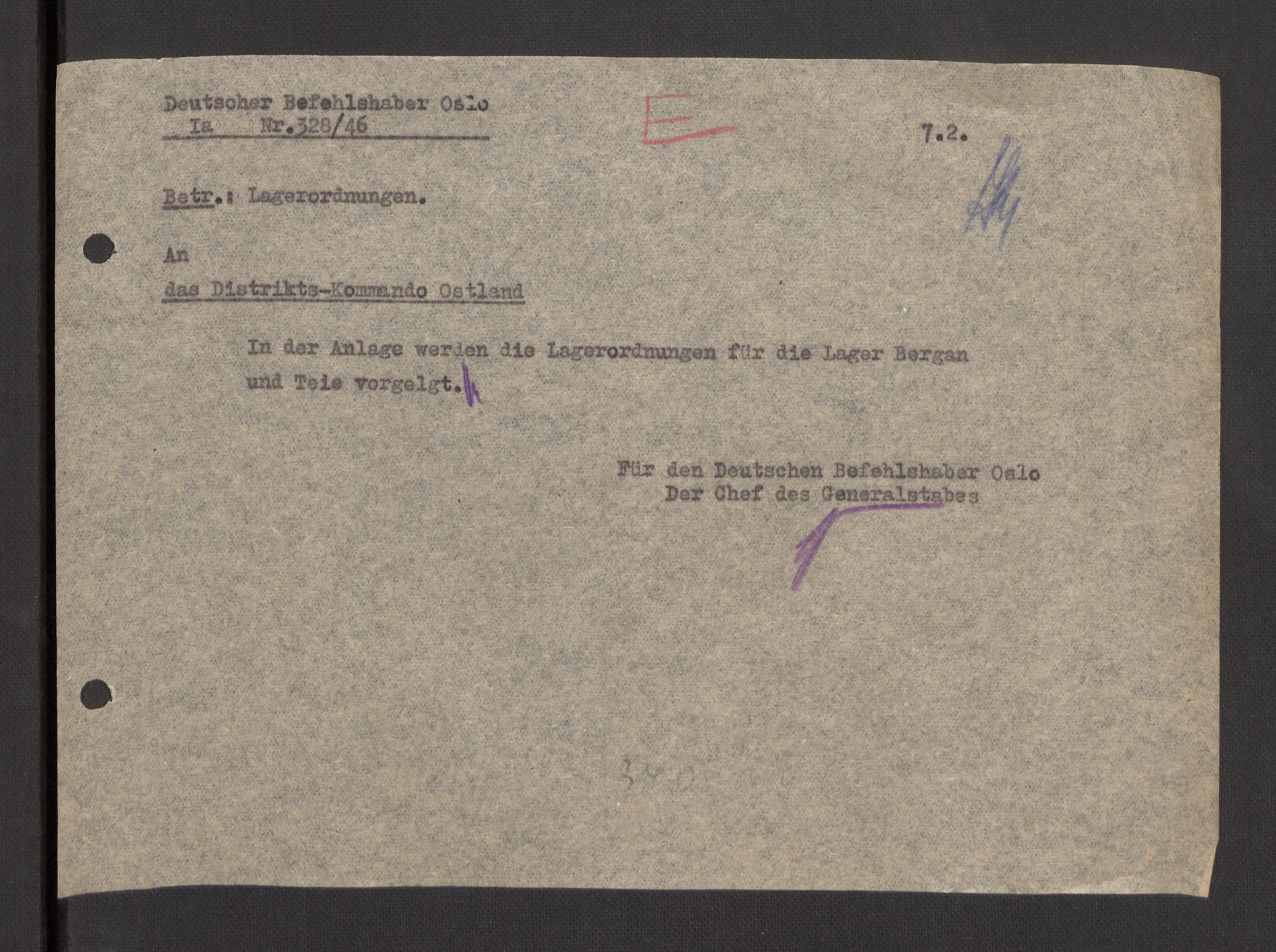 Deutscher Oberbefehlshaber Norwegen (DOBN), AV/RA-RAFA-2197/D/Dja/L0070/0001: DBO Abt. 1a / Lagerordnungen, 1946