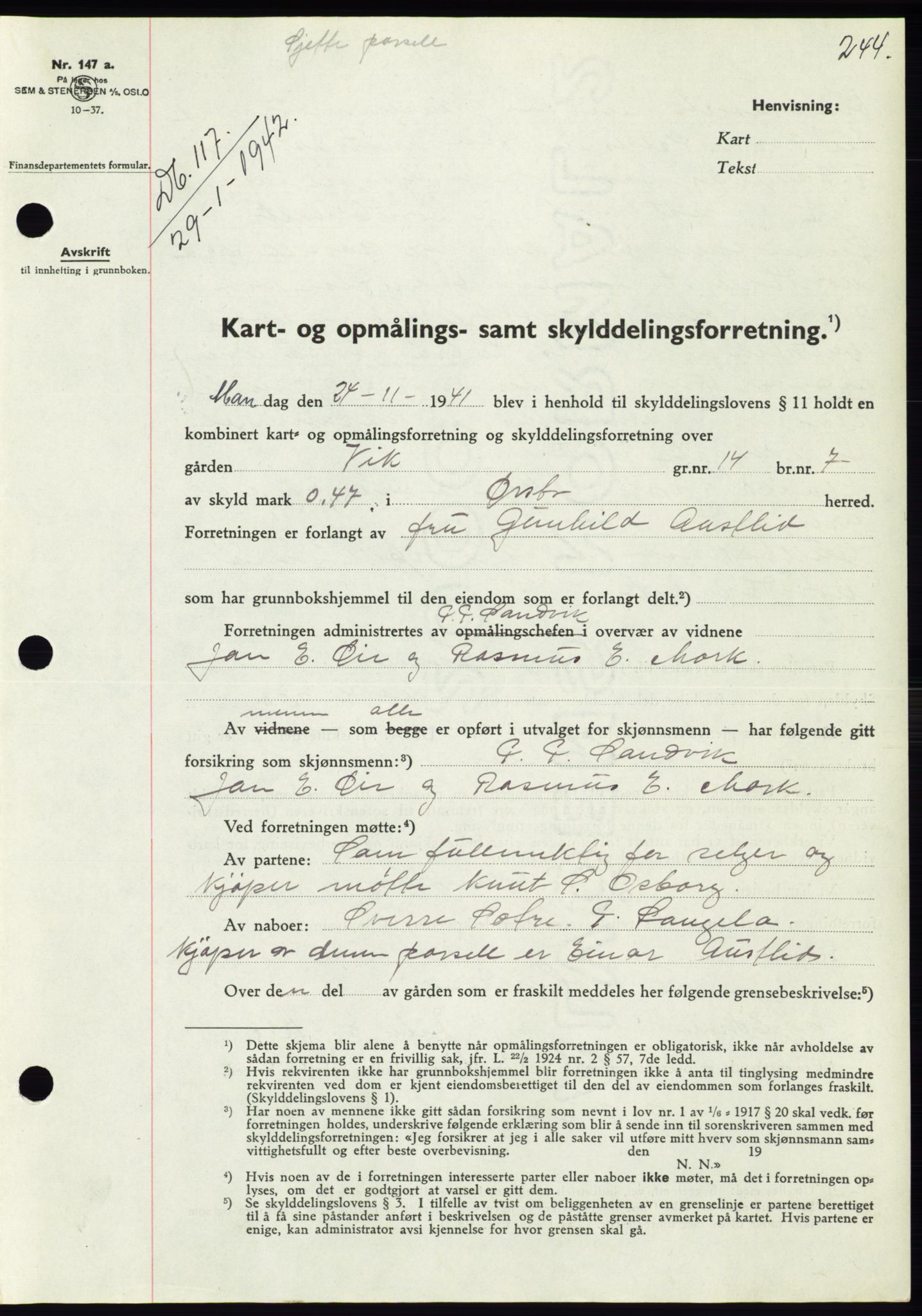 Søre Sunnmøre sorenskriveri, AV/SAT-A-4122/1/2/2C/L0073: Mortgage book no. 67, 1941-1942, Diary no: : 117/1942