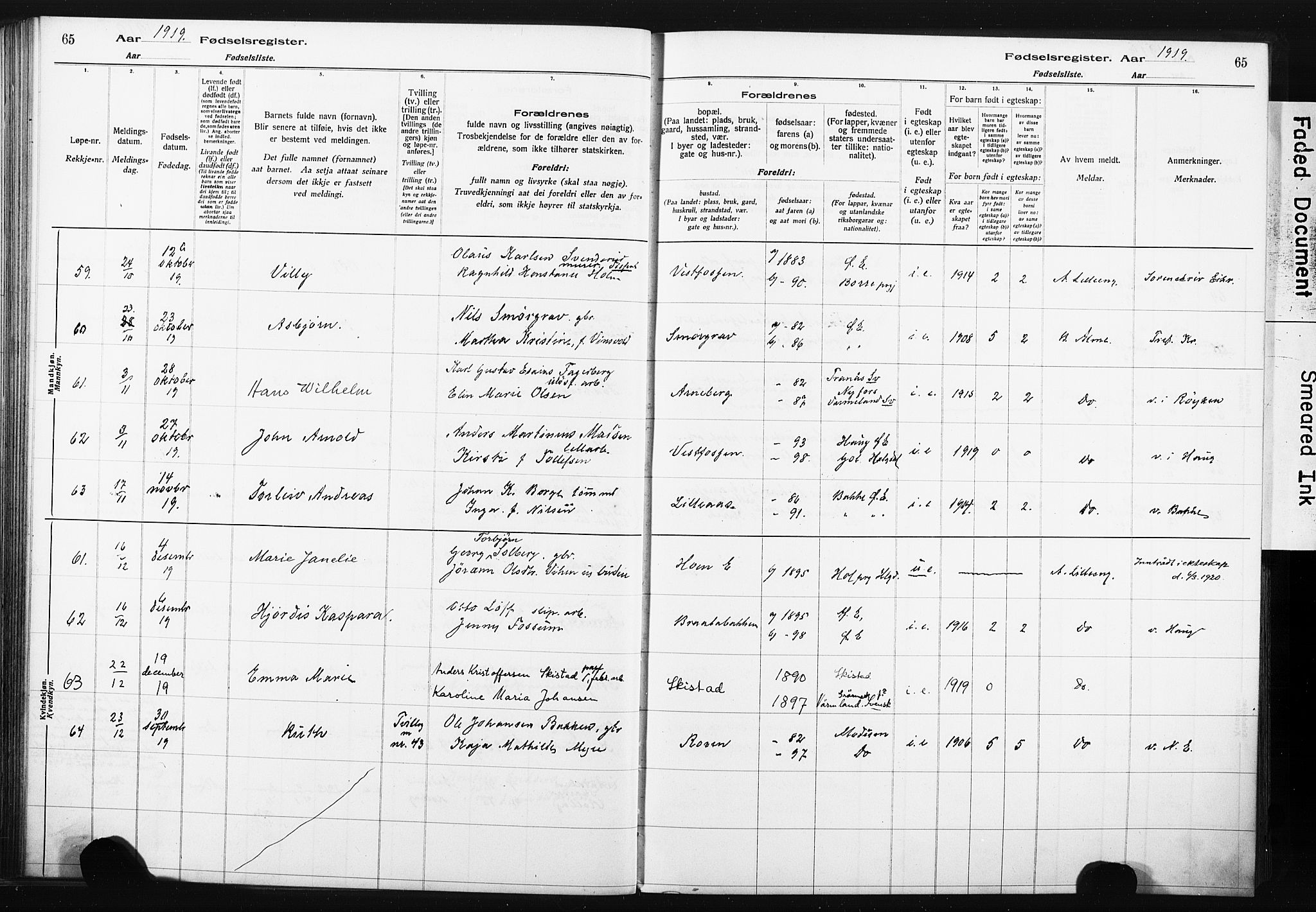 Eiker kirkebøker, AV/SAKO-A-4/J/Ja/L0001: Birth register no. I 1, 1916-1927, p. 65
