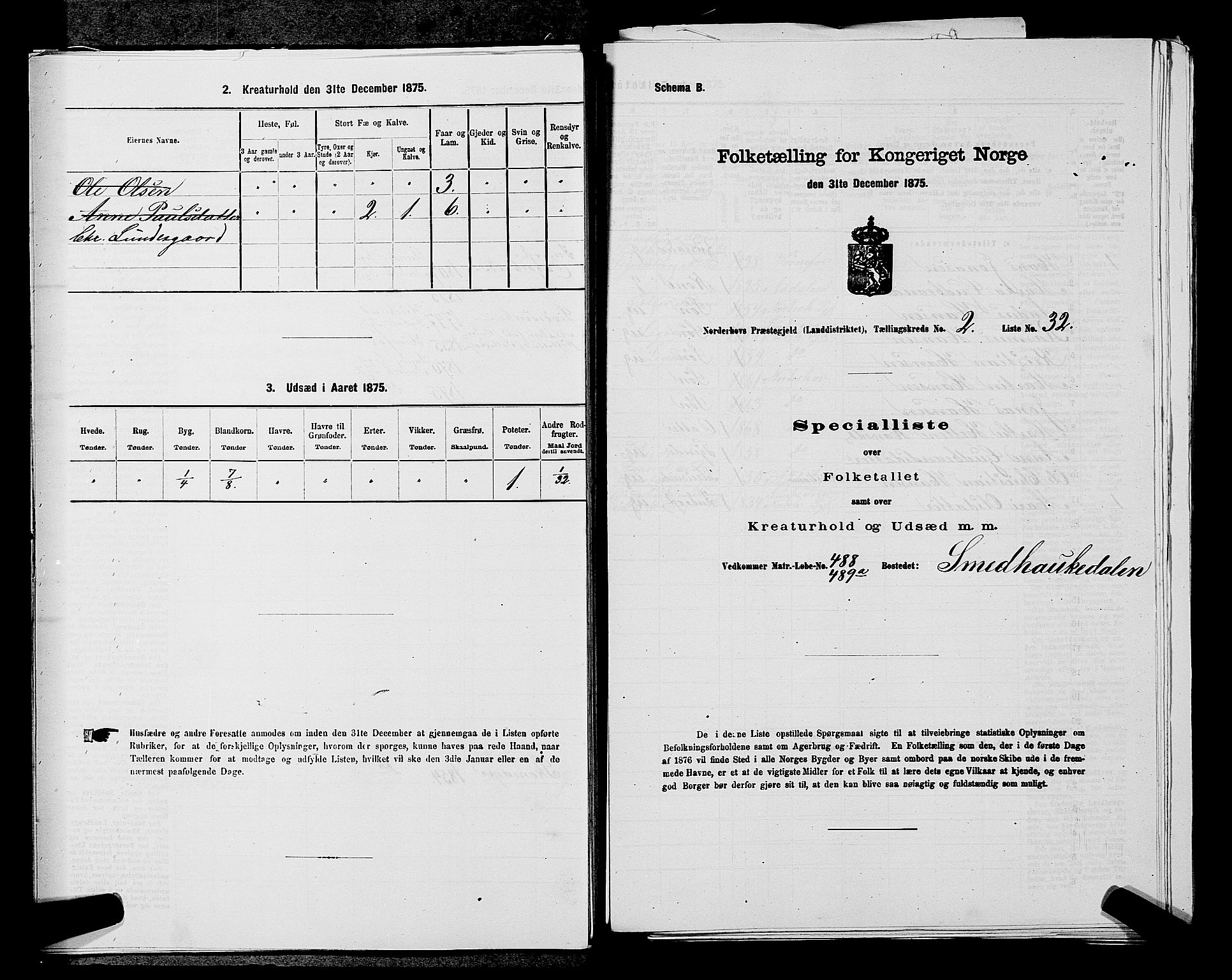 SAKO, 1875 census for 0613L Norderhov/Norderhov, Haug og Lunder, 1875, p. 2532