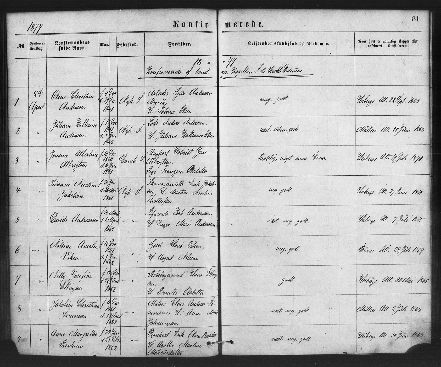 Nykirken Sokneprestembete, SAB/A-77101/H/Haa/L0026: Parish register (official) no. C 5, 1870-1886, p. 61