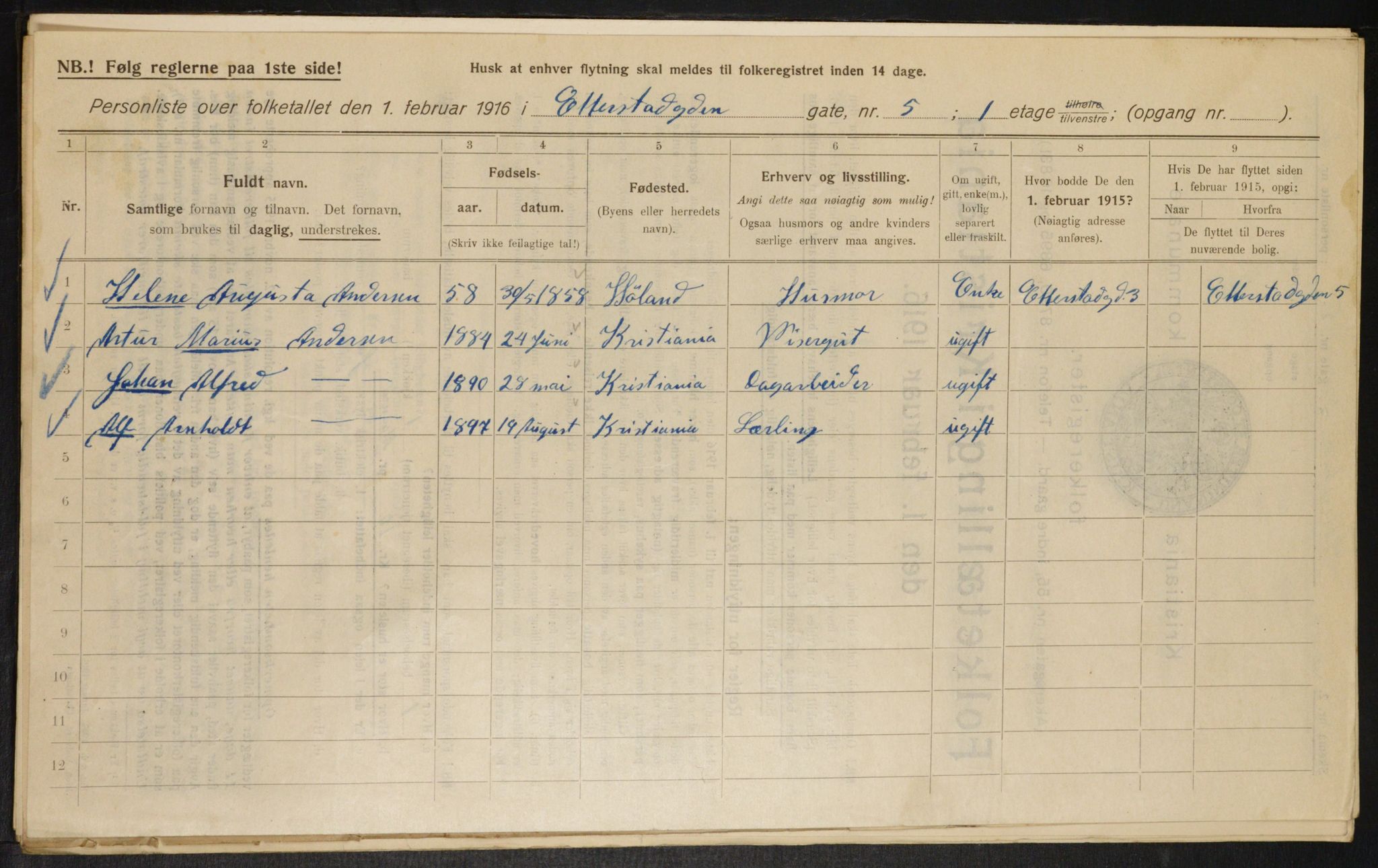 OBA, Municipal Census 1916 for Kristiania, 1916, p. 22728