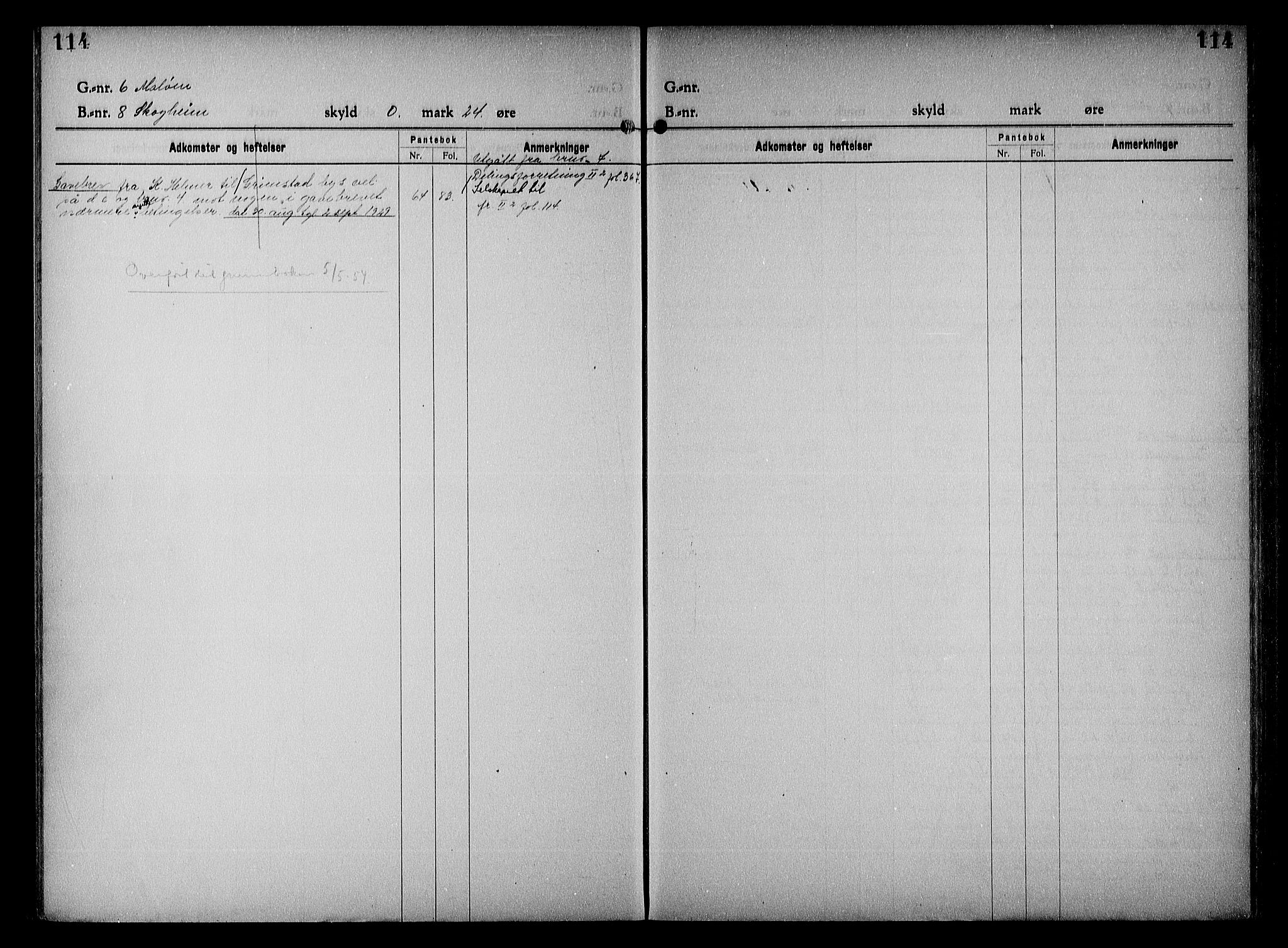 Vestre Nedenes/Sand sorenskriveri, SAK/1221-0010/G/Ga/L0023: Mortgage register no. 16, 1923-1957, p. 114