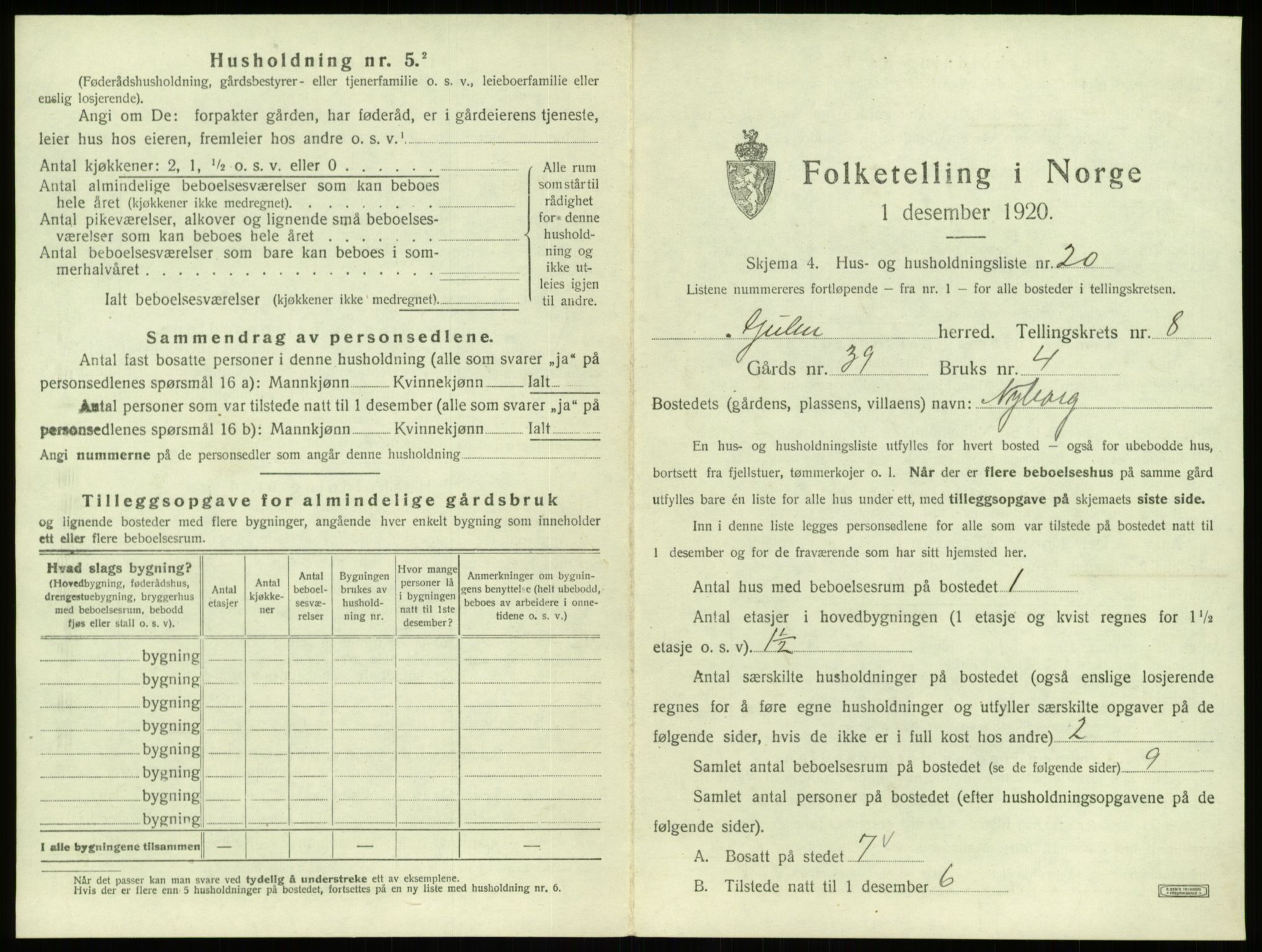 SAB, 1920 census for Gulen, 1920, p. 507