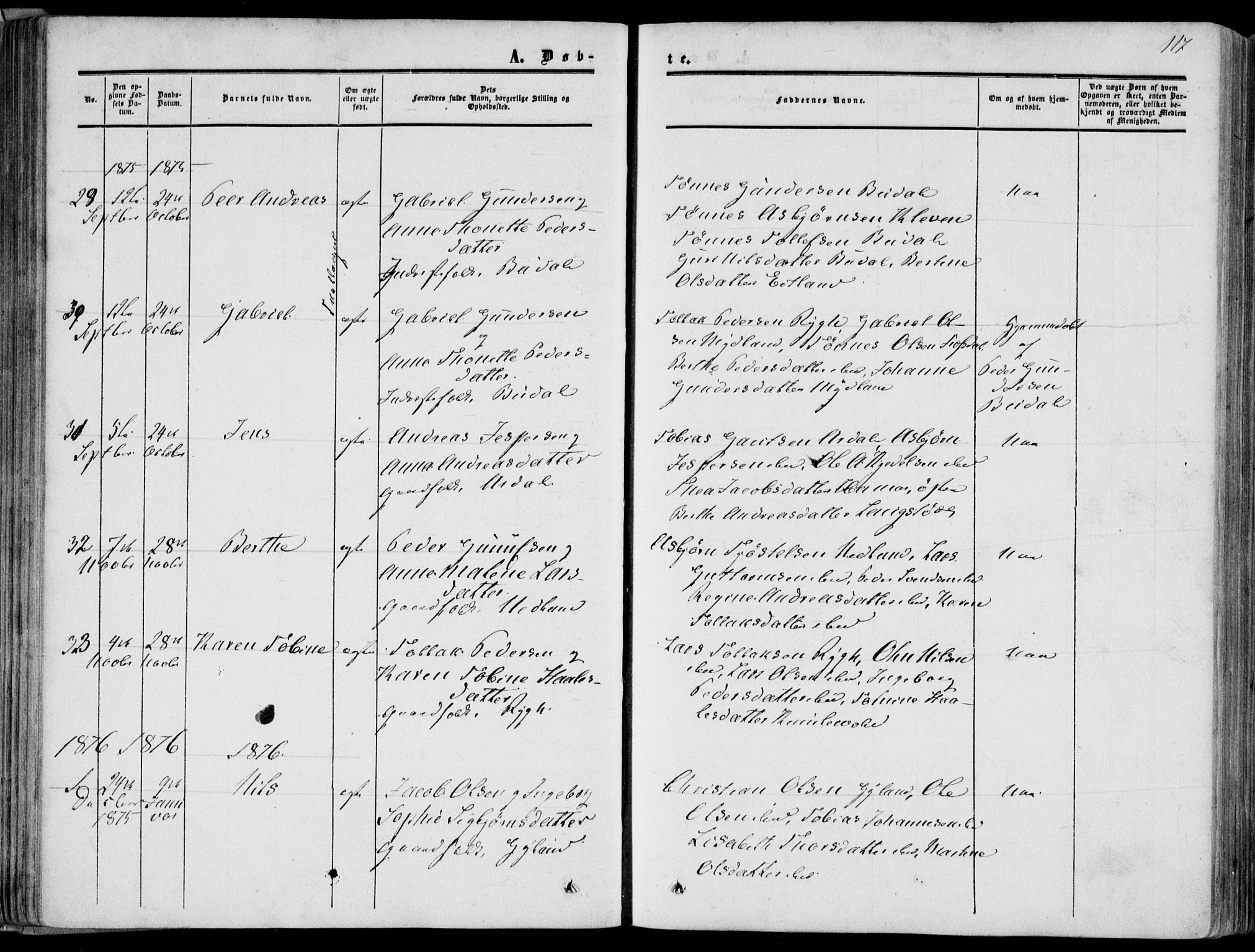 Bakke sokneprestkontor, SAK/1111-0002/F/Fa/Fab/L0002: Parish register (official) no. A 2, 1855-1884, p. 117