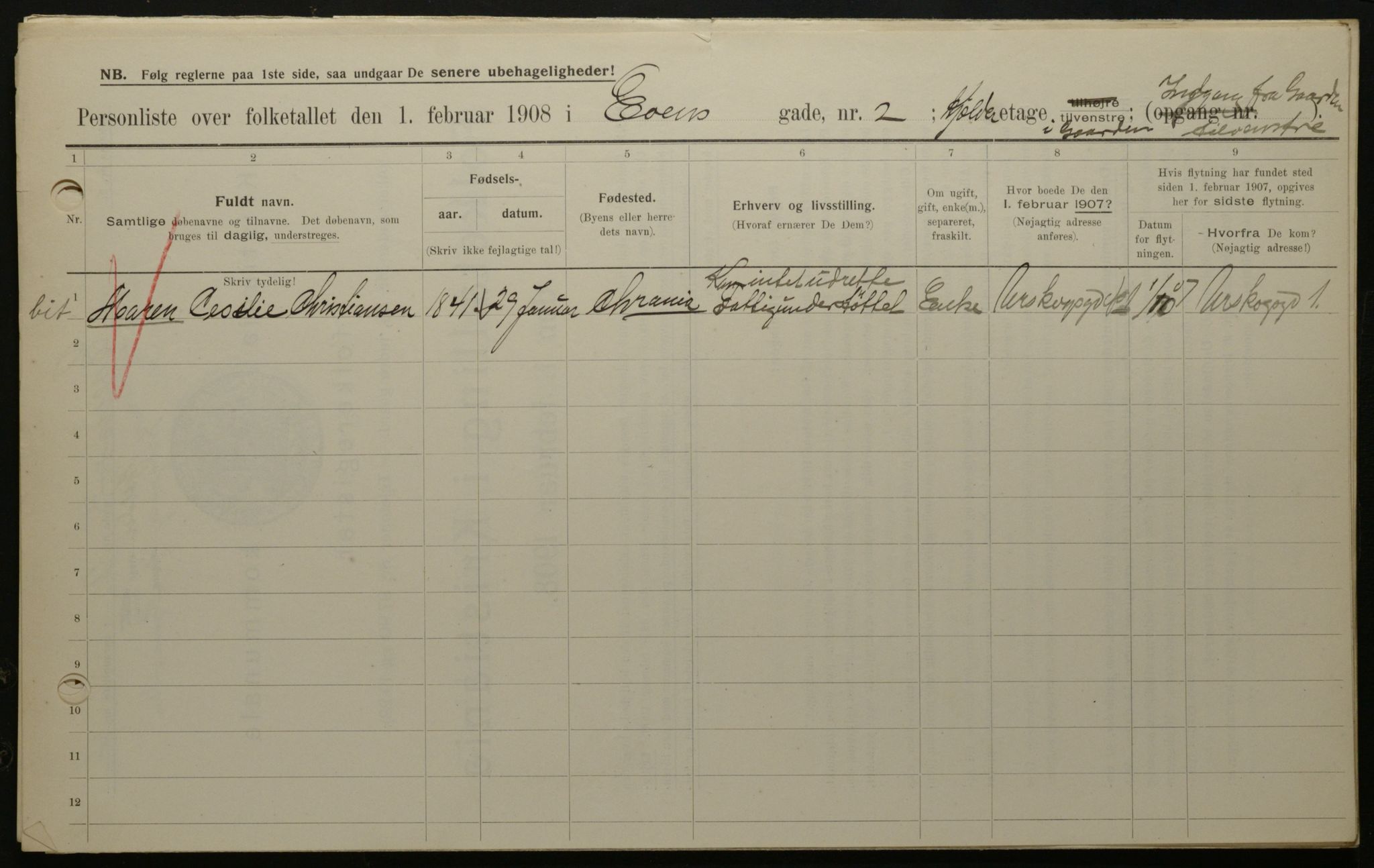 OBA, Municipal Census 1908 for Kristiania, 1908, p. 20826