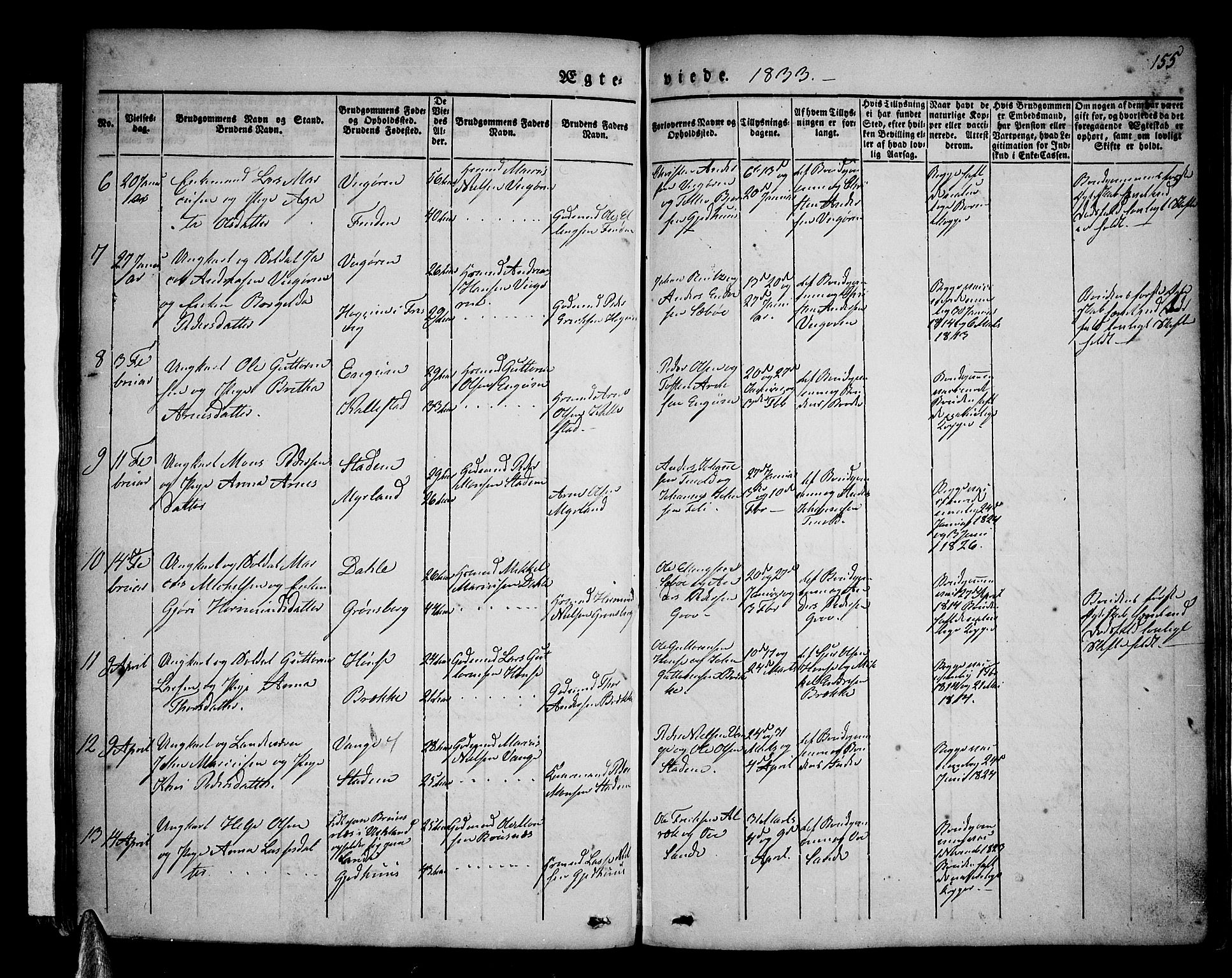 Vik sokneprestembete, SAB/A-81501: Parish register (official) no. A 7, 1831-1845, p. 155