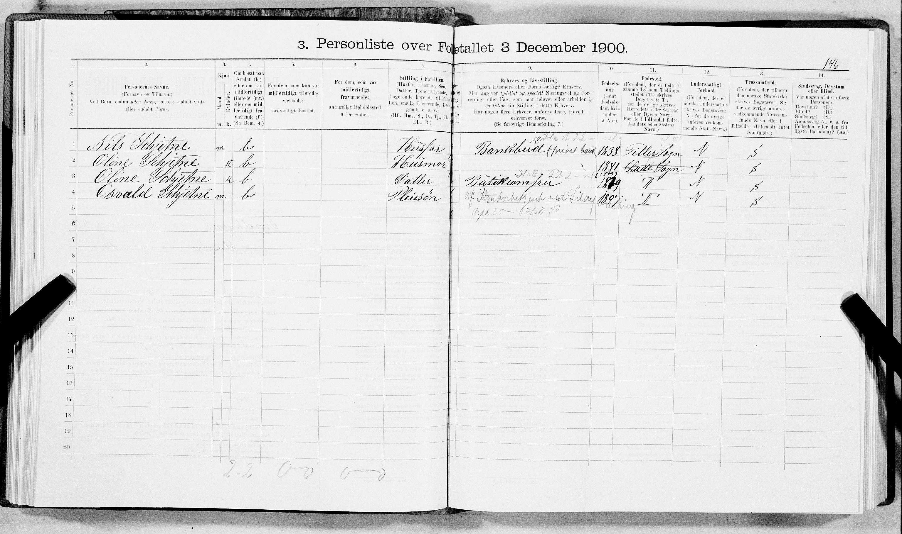 SAT, 1900 census for Trondheim, 1900, p. 3210
