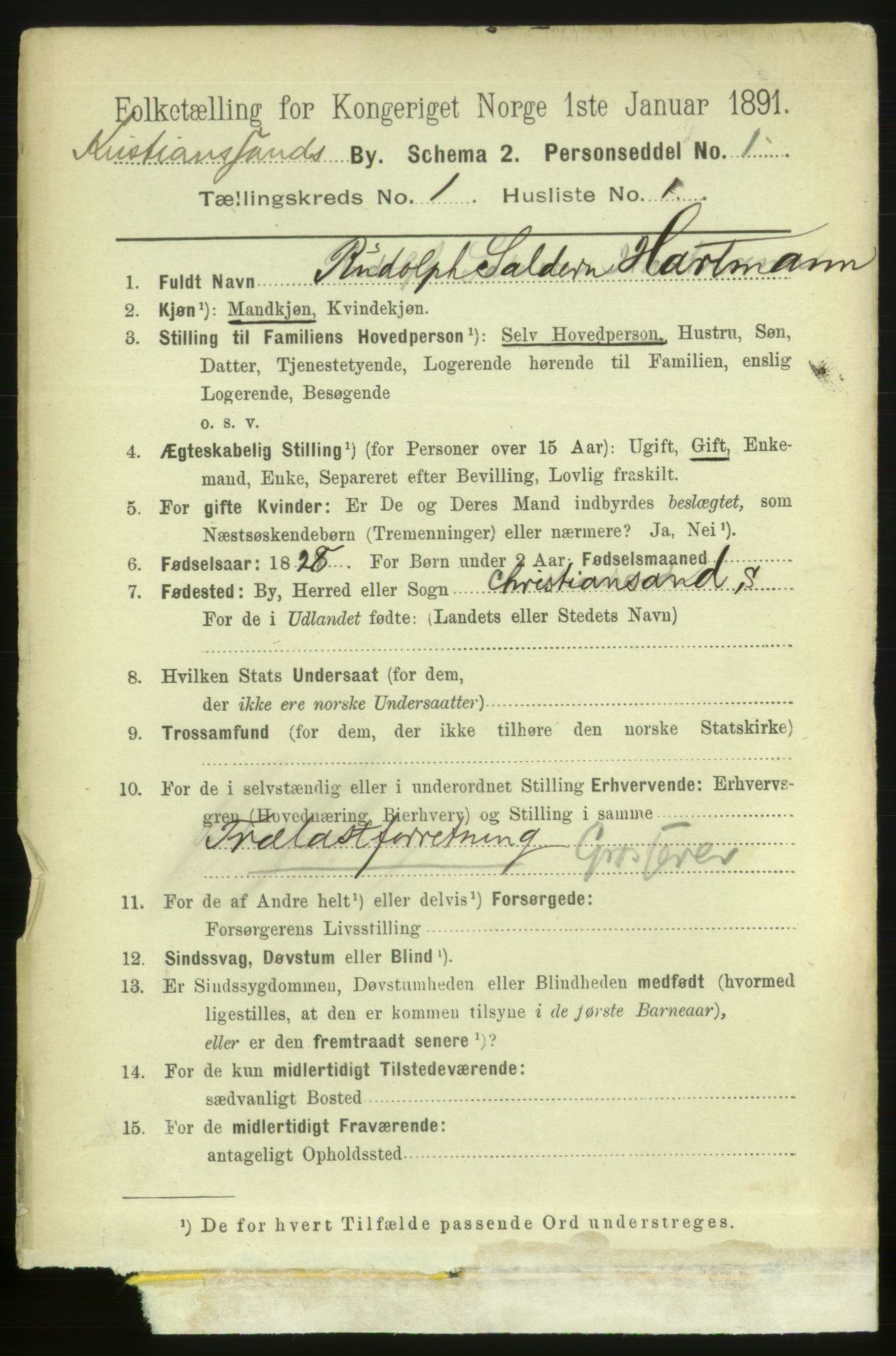 RA, 1891 census for 1001 Kristiansand, 1891, p. 2811