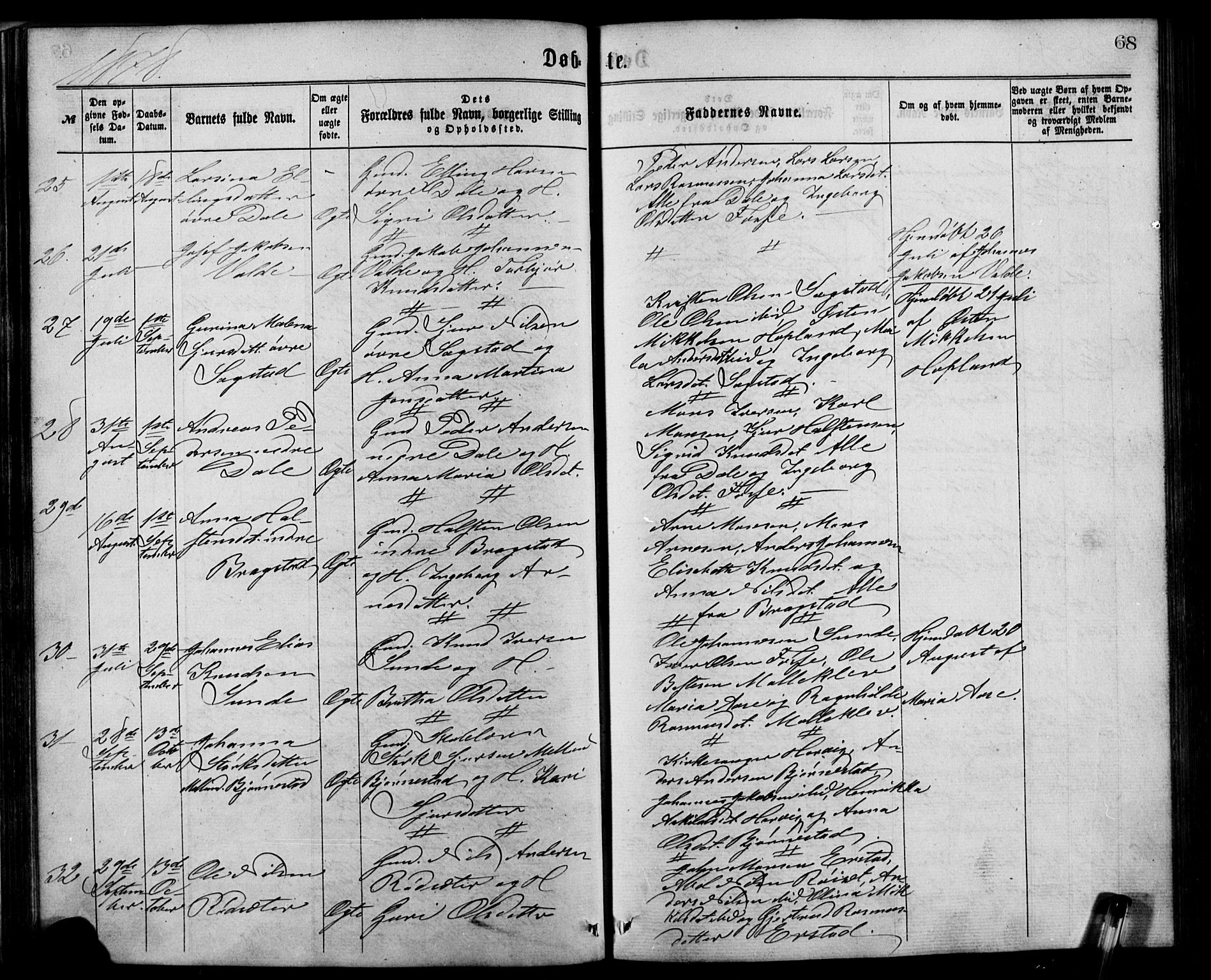 Alversund Sokneprestembete, SAB/A-73901/H/Ha/Hab: Parish register (copy) no. C 2, 1867-1880, p. 68