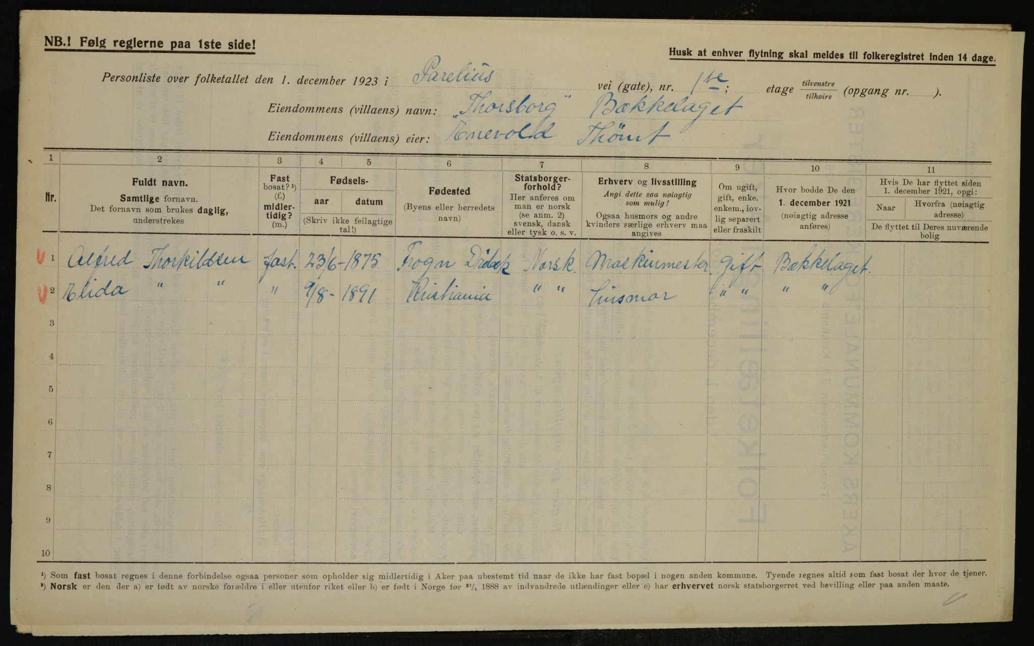 , Municipal Census 1923 for Aker, 1923, p. 43492