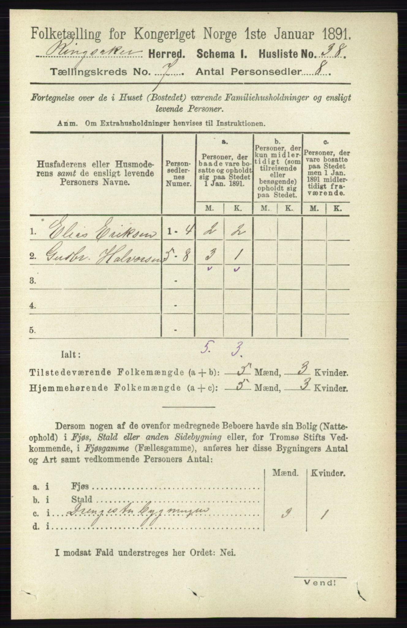 RA, 1891 census for 0412 Ringsaker, 1891, p. 3828
