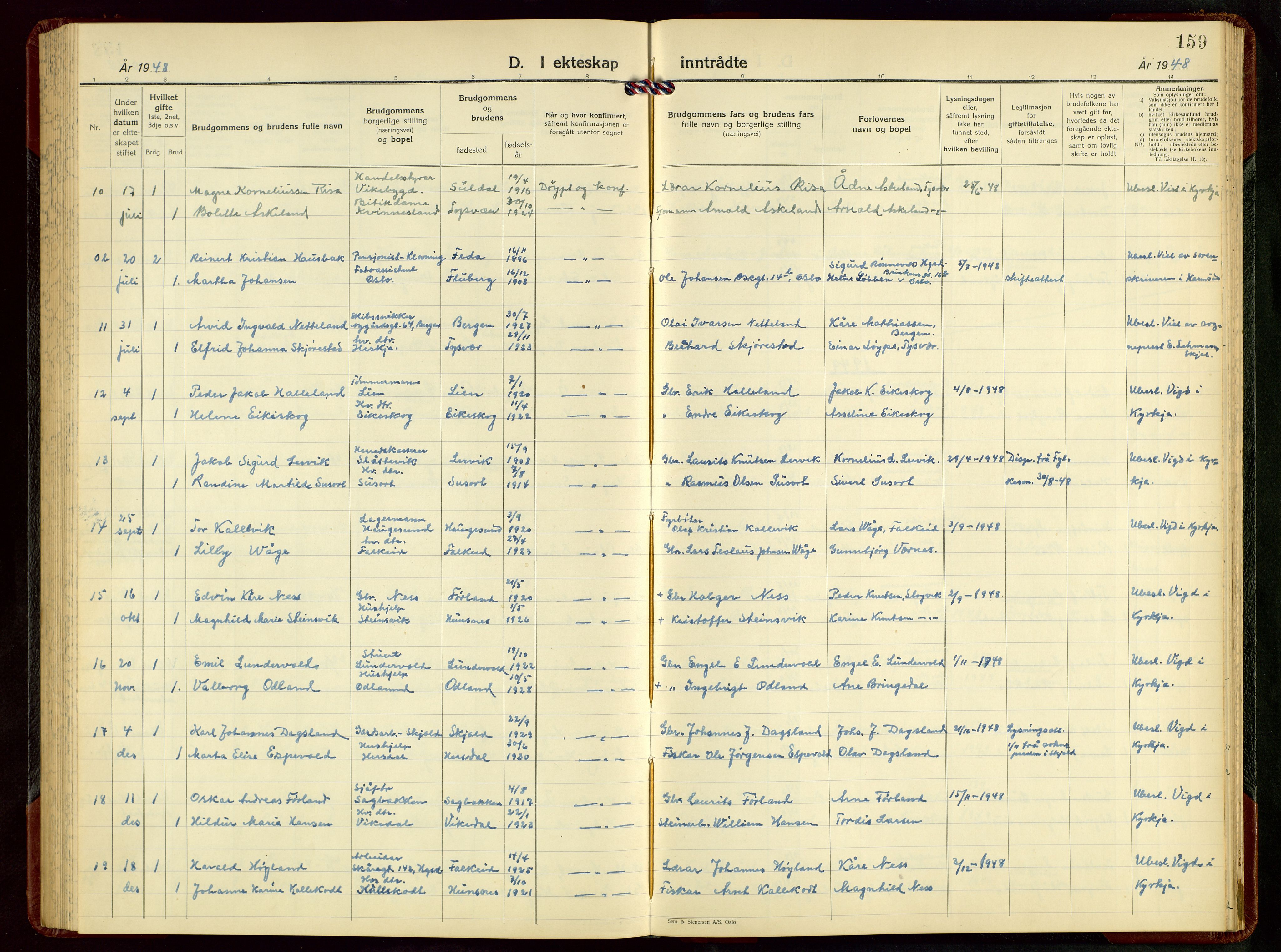 Tysvær sokneprestkontor, AV/SAST-A -101864/H/Ha/Hab/L0008: Parish register (copy) no. B 8, 1947-1957, p. 159