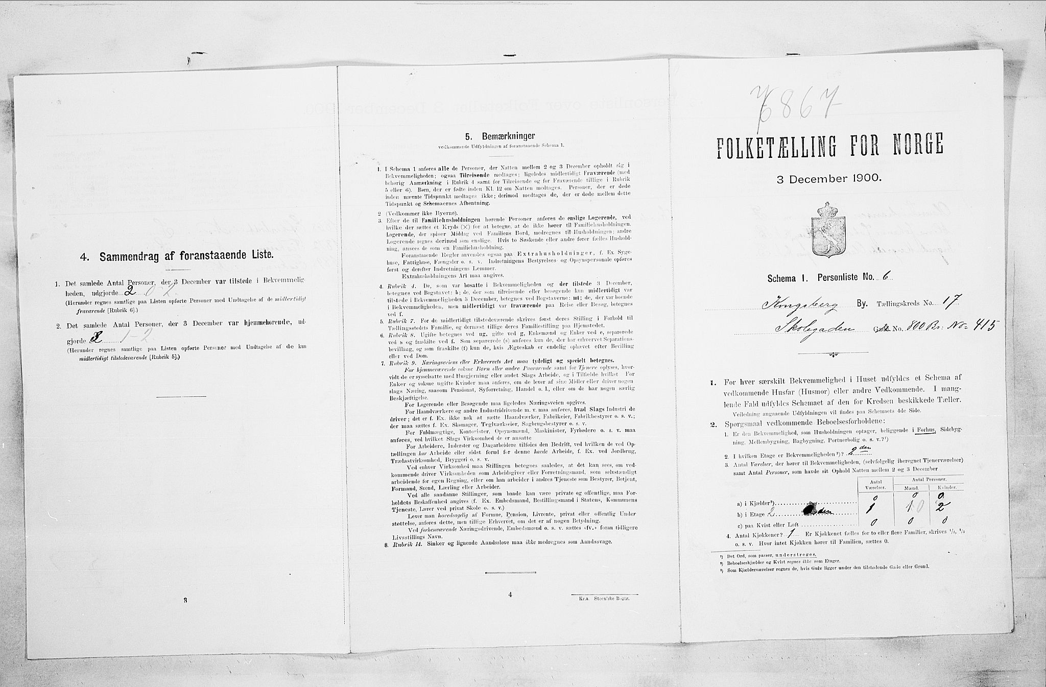 RA, 1900 census for Kongsberg, 1900, p. 3366