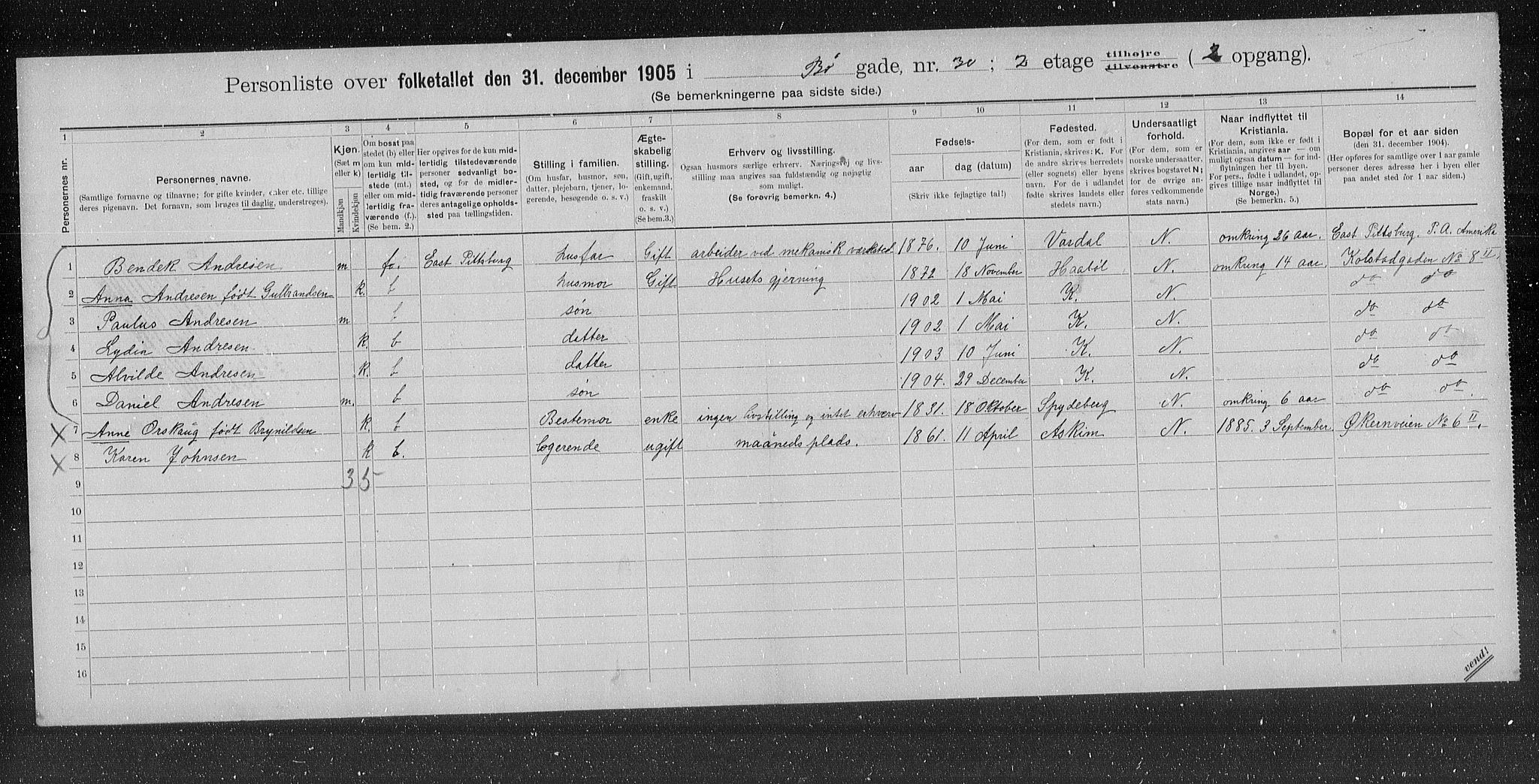 OBA, Municipal Census 1905 for Kristiania, 1905, p. 5925