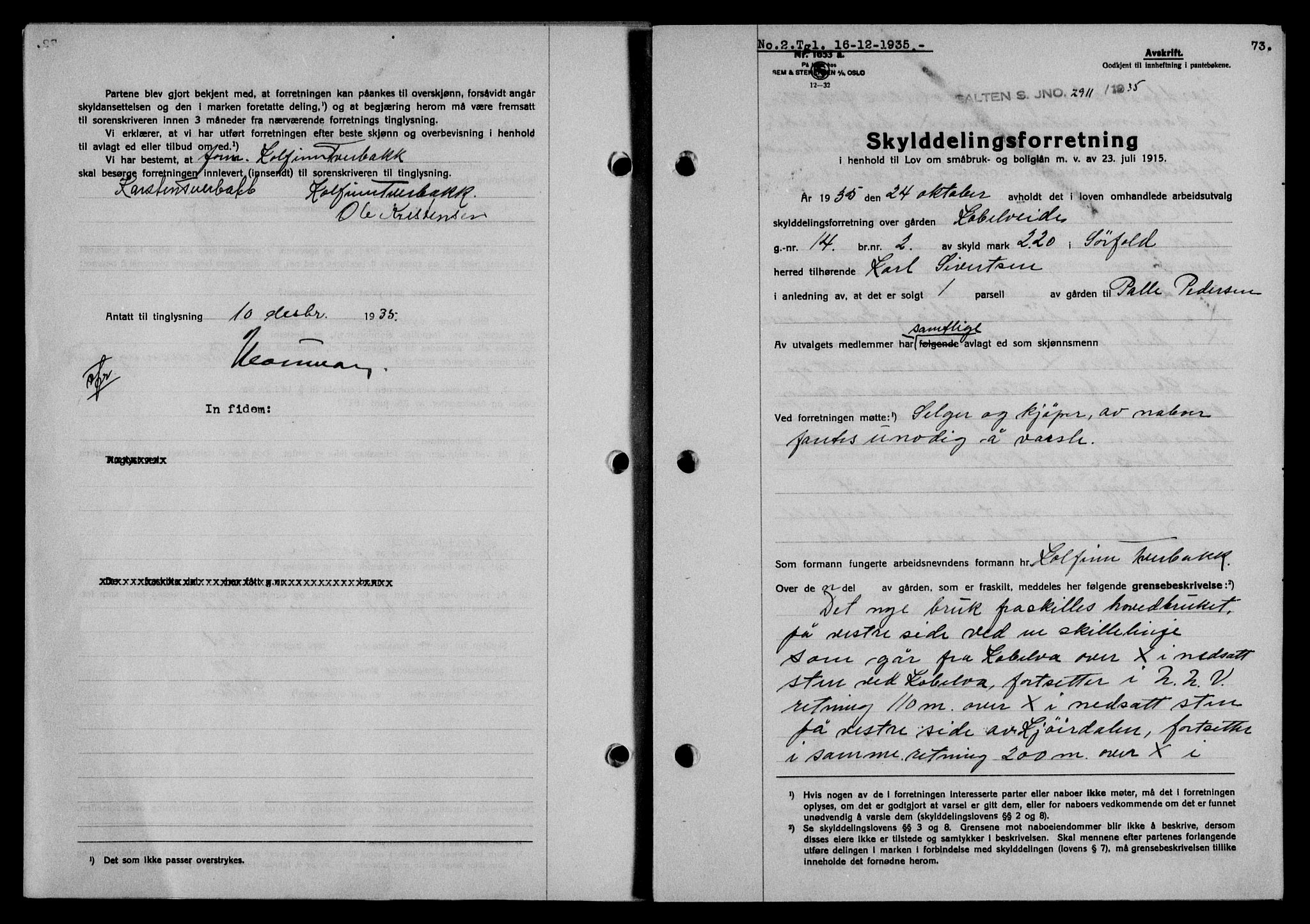 Salten sorenskriveri, SAT/A-4578/1/2/2C/L0068: Mortgage book no. 58, 1935-1935, Deed date: 16.12.1935
