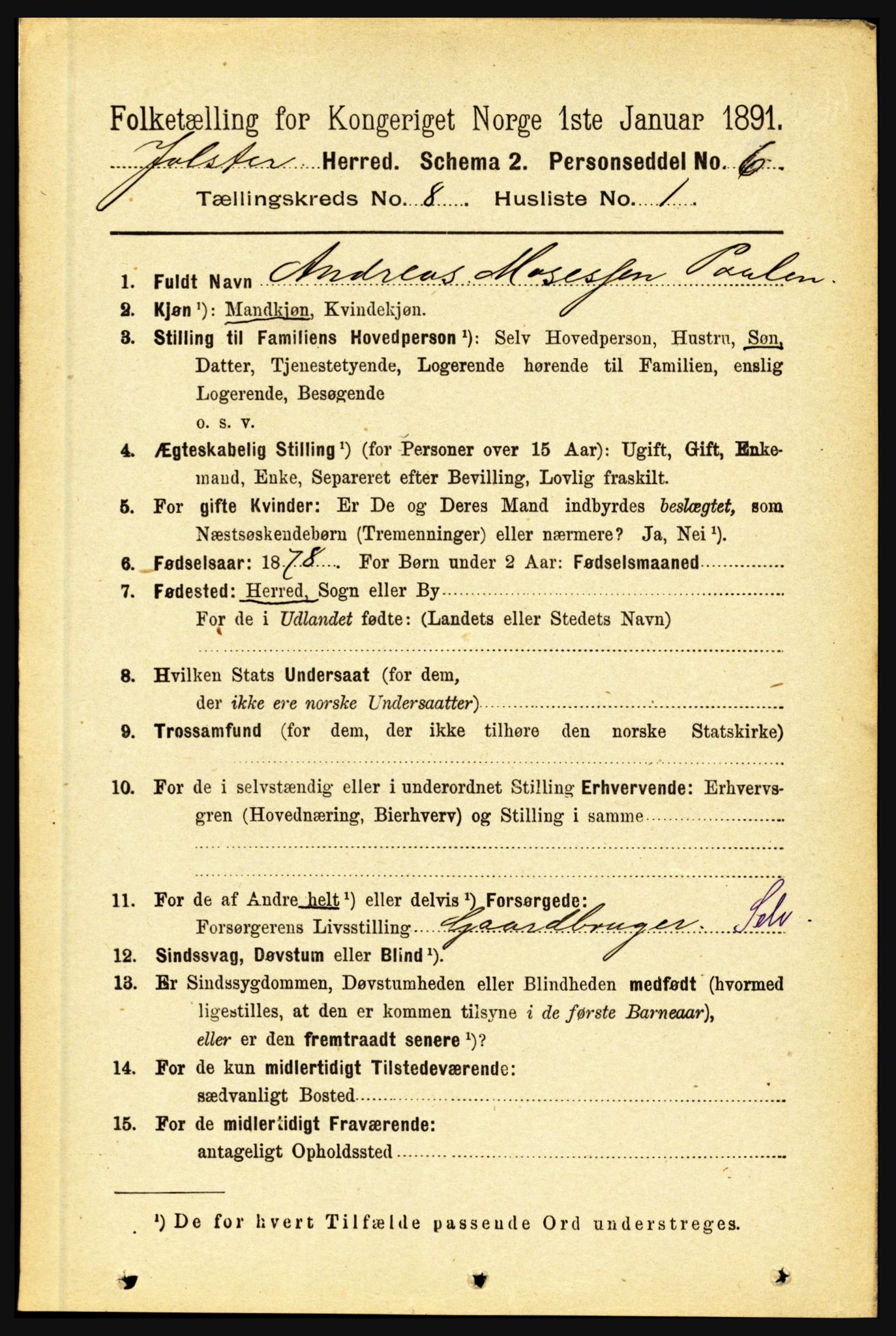 RA, 1891 census for 1431 Jølster, 1891, p. 2808