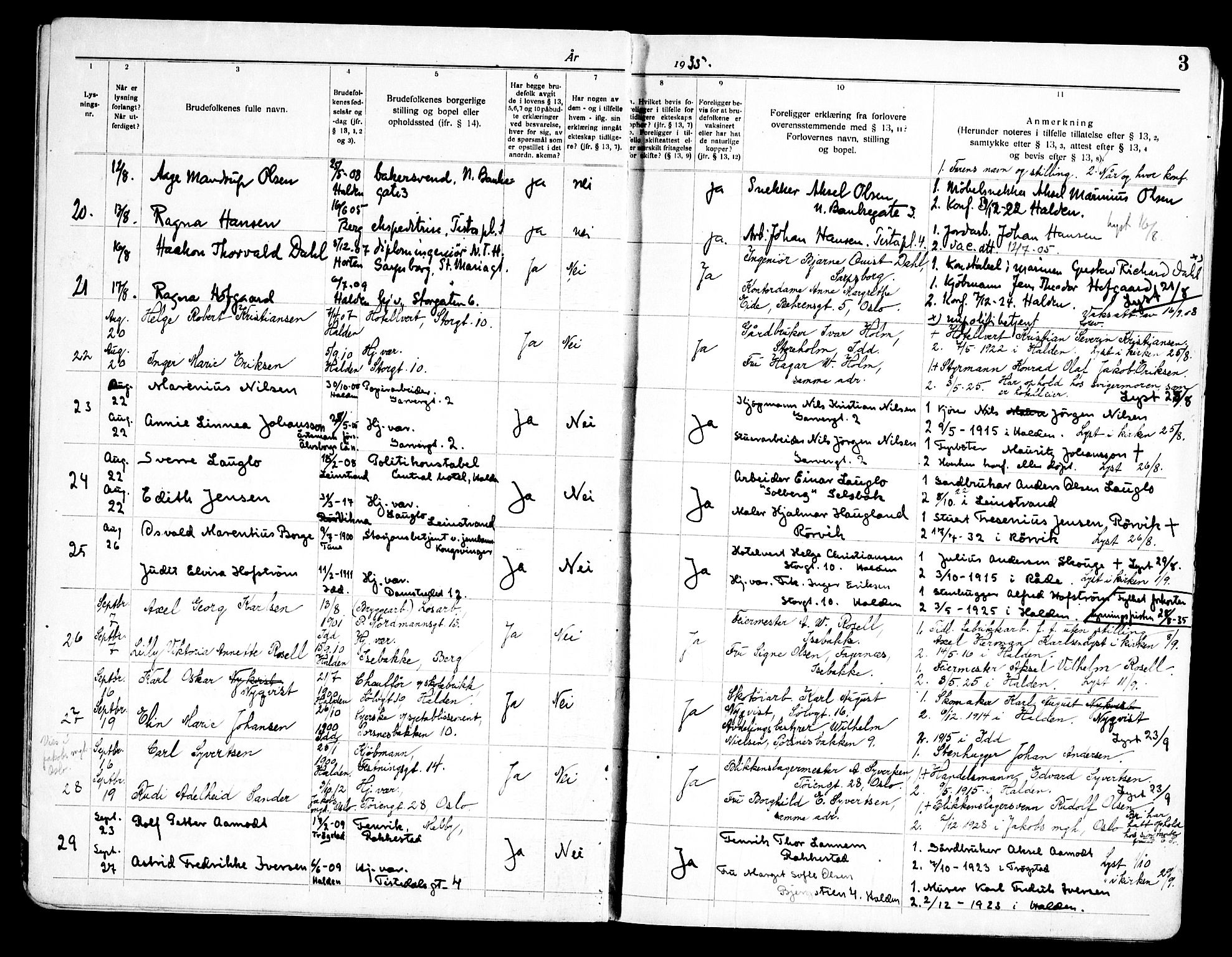 Halden prestekontor Kirkebøker, AV/SAO-A-10909/H/Ha/L0002: Banns register no. I 2, 1935-1949, p. 3
