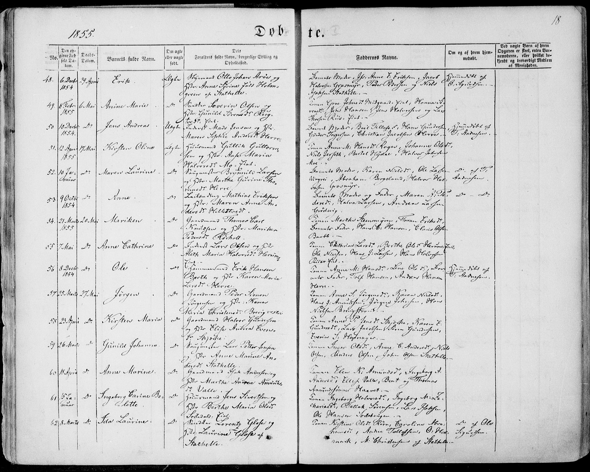 Bamble kirkebøker, AV/SAKO-A-253/F/Fa/L0005: Parish register (official) no. I 5, 1854-1869, p. 18