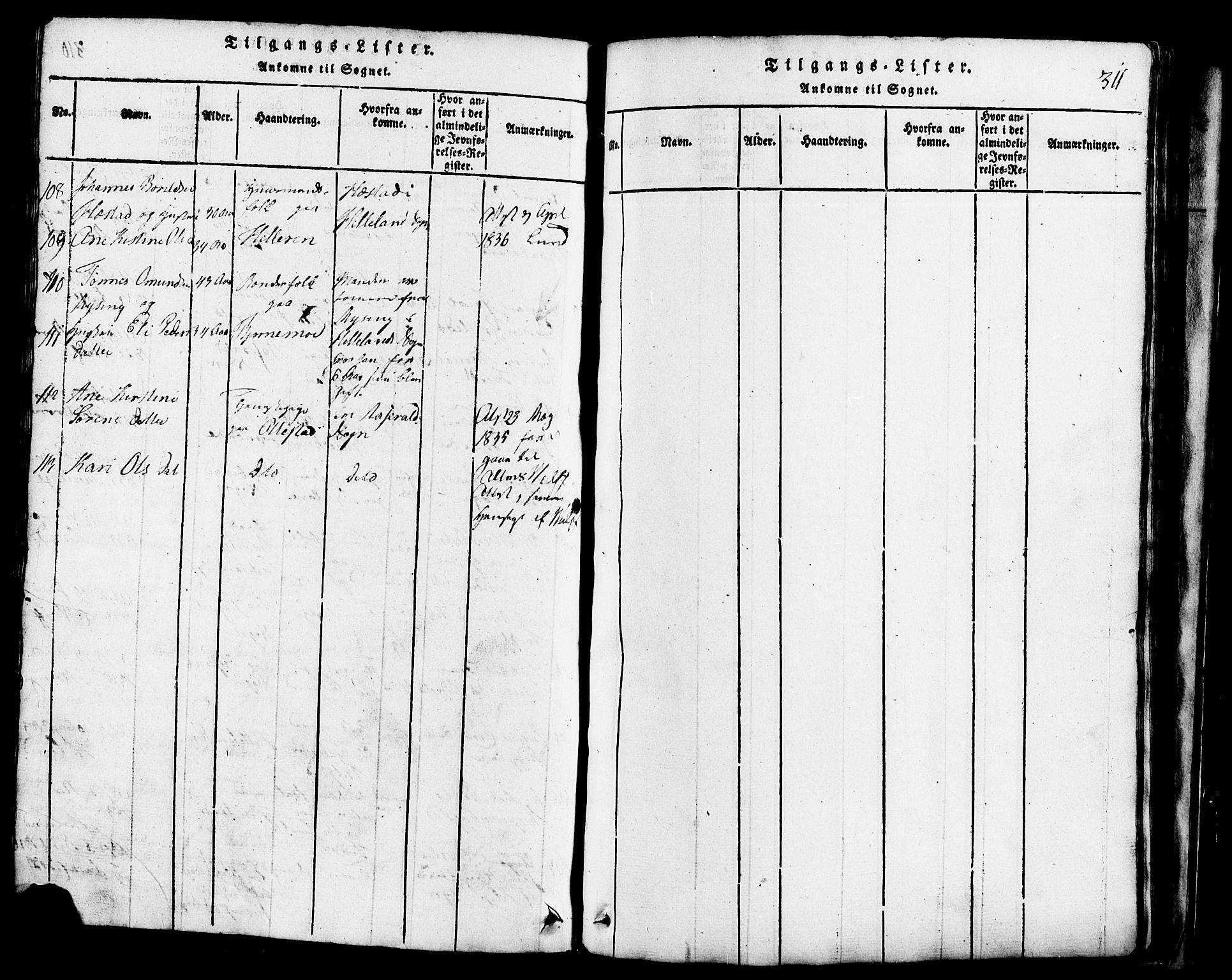 Lund sokneprestkontor, SAST/A-101809/S07/L0001: Parish register (copy) no. B 1, 1815-1853, p. 311