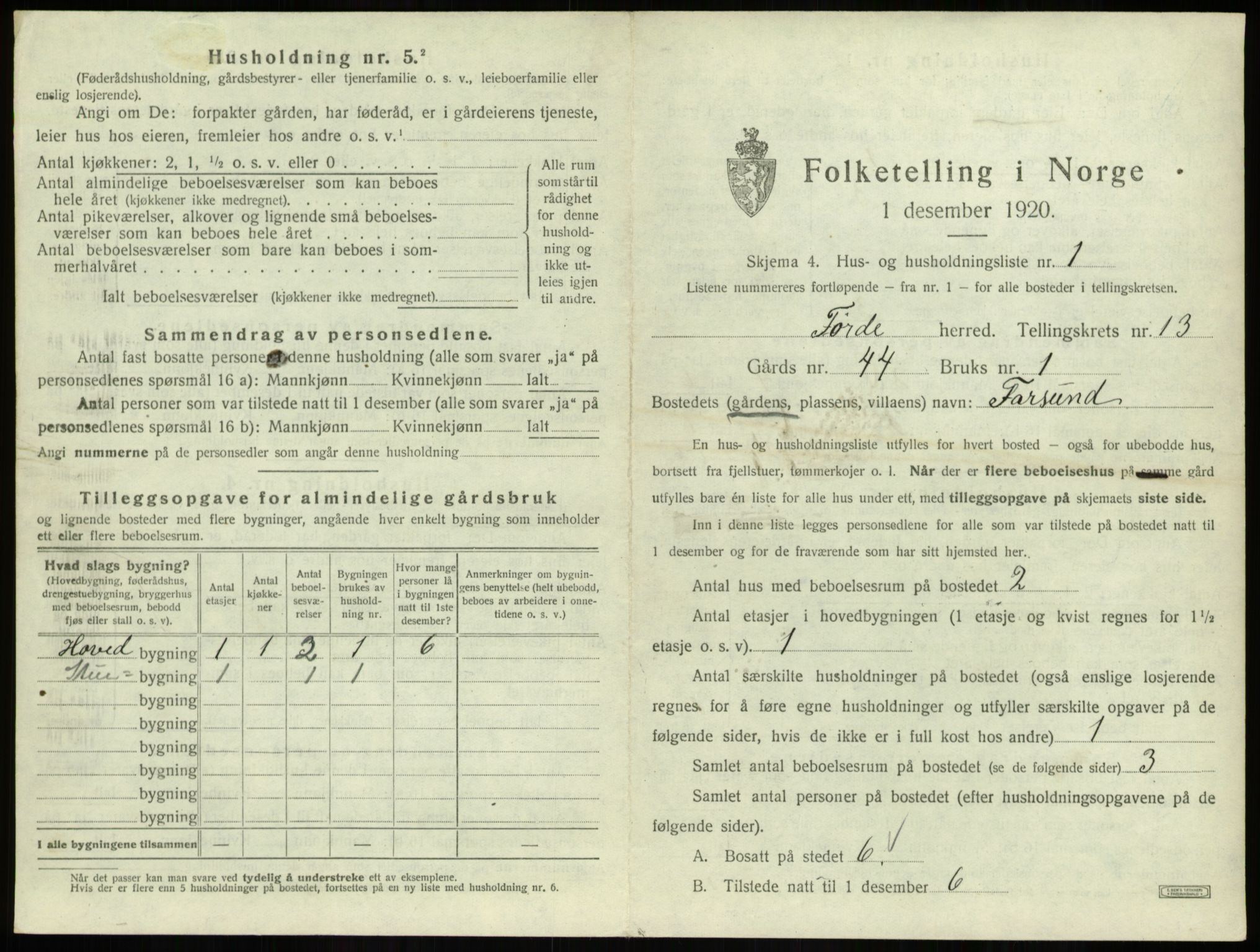 SAB, 1920 census for Førde, 1920, p. 687