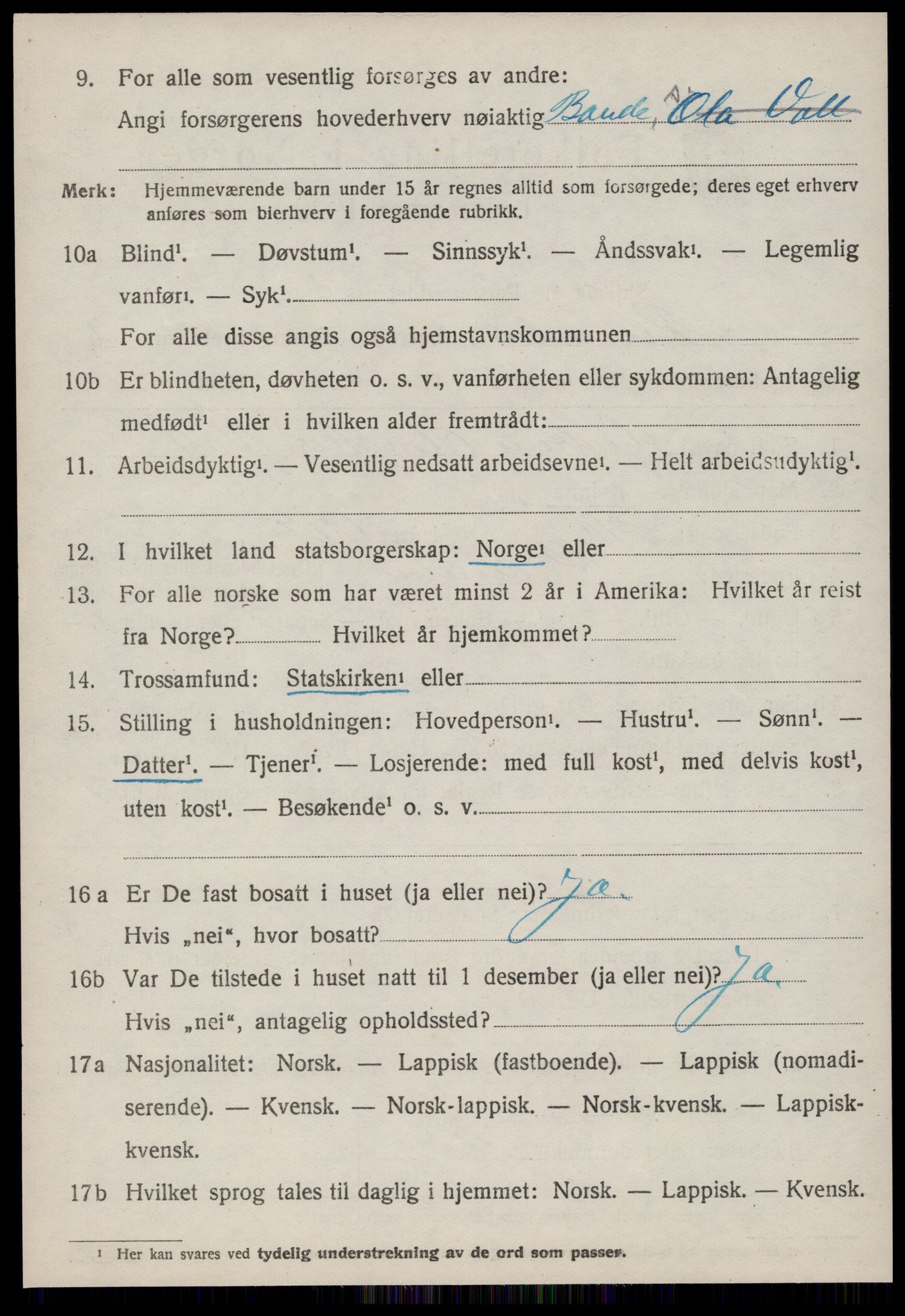 SAT, 1920 census for Rennebu, 1920, p. 1909