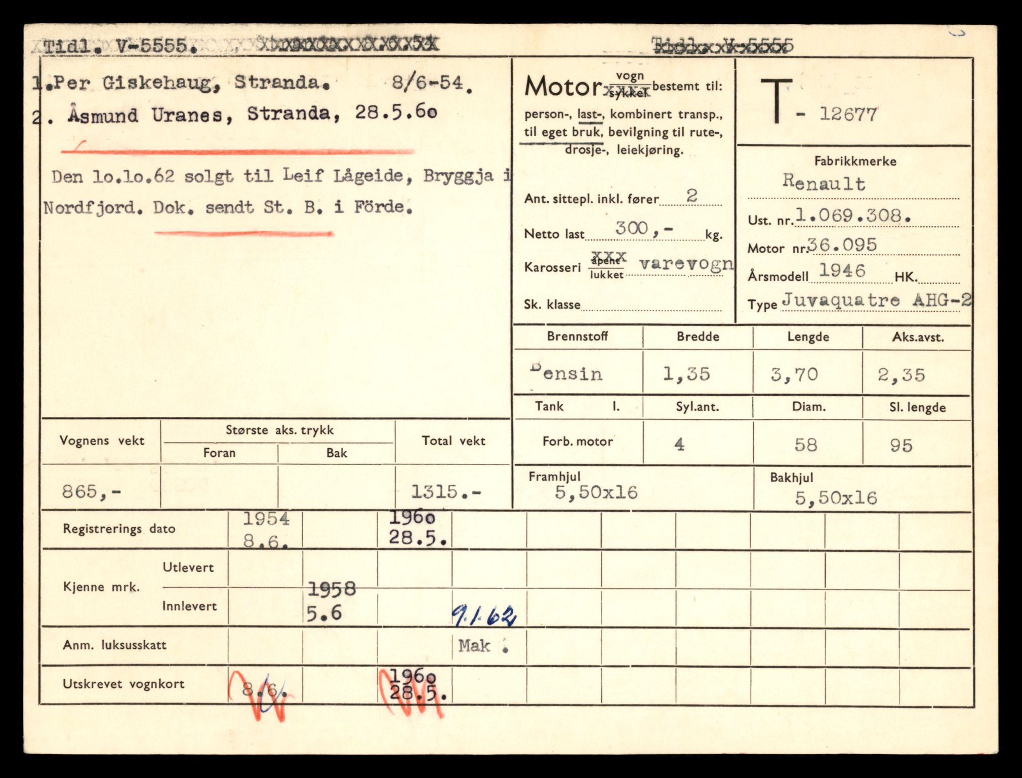 Møre og Romsdal vegkontor - Ålesund trafikkstasjon, AV/SAT-A-4099/F/Fe/L0035: Registreringskort for kjøretøy T 12653 - T 12829, 1927-1998, p. 448