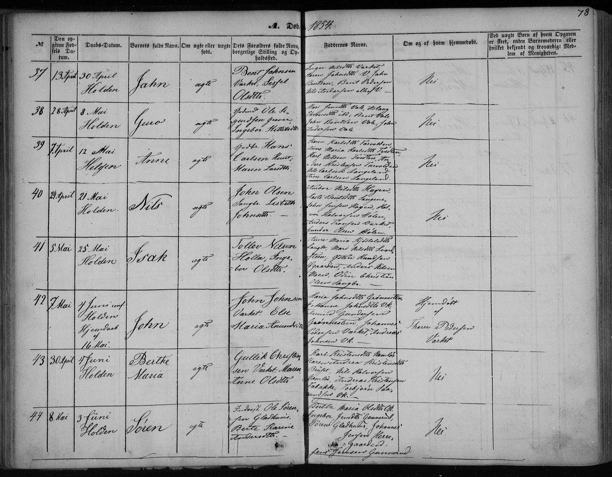 Holla kirkebøker, AV/SAKO-A-272/F/Fa/L0005: Parish register (official) no. 5, 1849-1860, p. 73