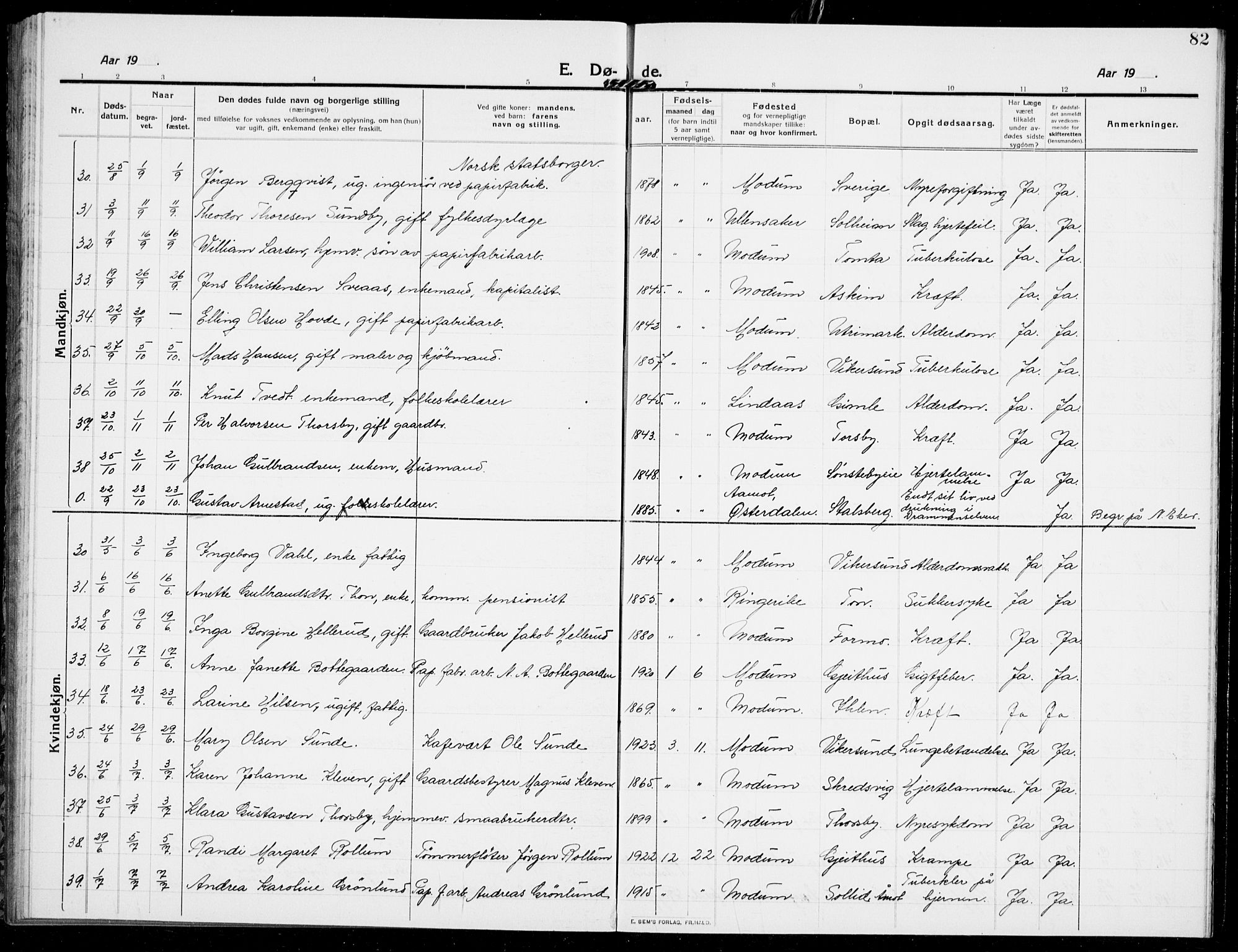 Modum kirkebøker, AV/SAKO-A-234/G/Ga/L0011: Parish register (copy) no. I 11, 1910-1925, p. 82