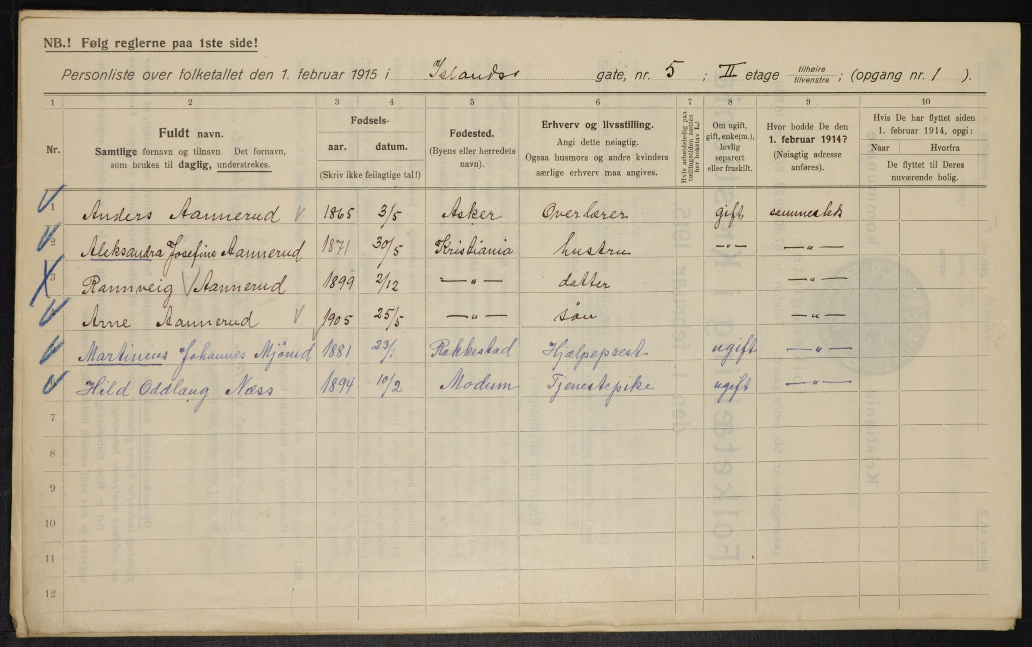 OBA, Municipal Census 1915 for Kristiania, 1915, p. 43966