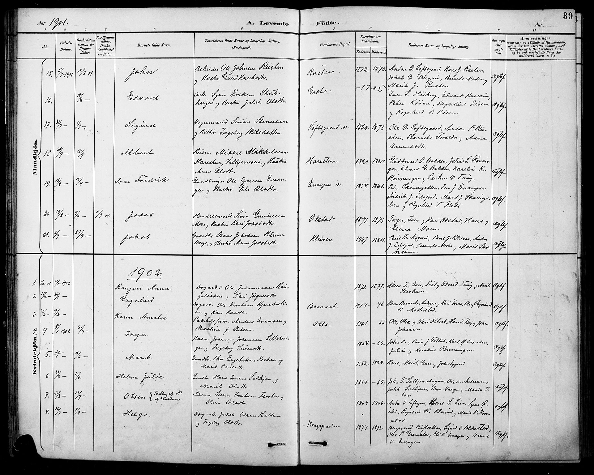 Sel prestekontor, SAH/PREST-074/H/Ha/Hab/L0001: Parish register (copy) no. 1, 1894-1923, p. 39