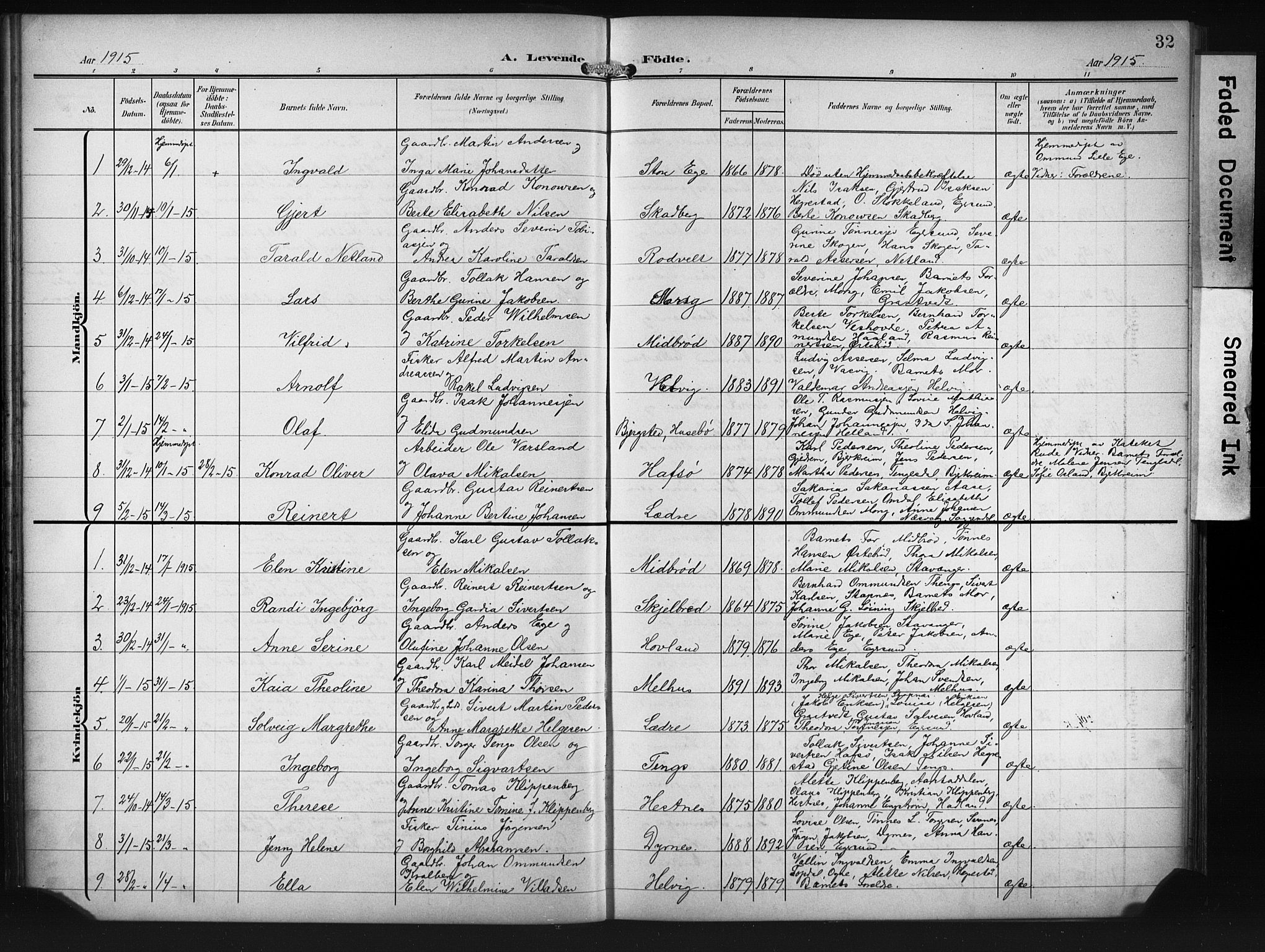 Eigersund sokneprestkontor, SAST/A-101807/S09/L0011: Parish register (copy) no. B 11, 1908-1930, p. 32