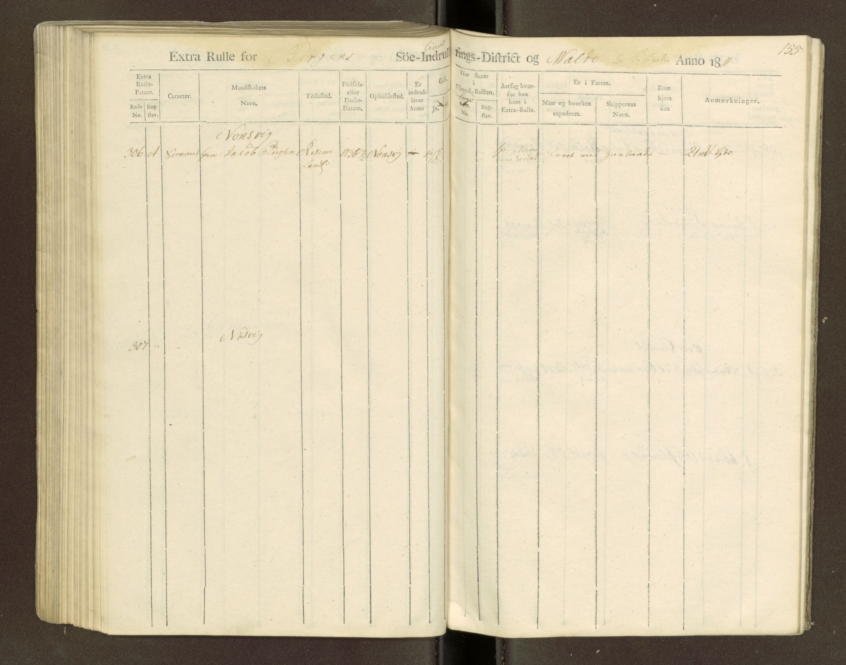 Sjøinnrulleringen - Trondhjemske distrikt, SAT/A-5121/01/L0040/0003: -- / Hovedrulle for ekstrarulle, 1811, p. 155