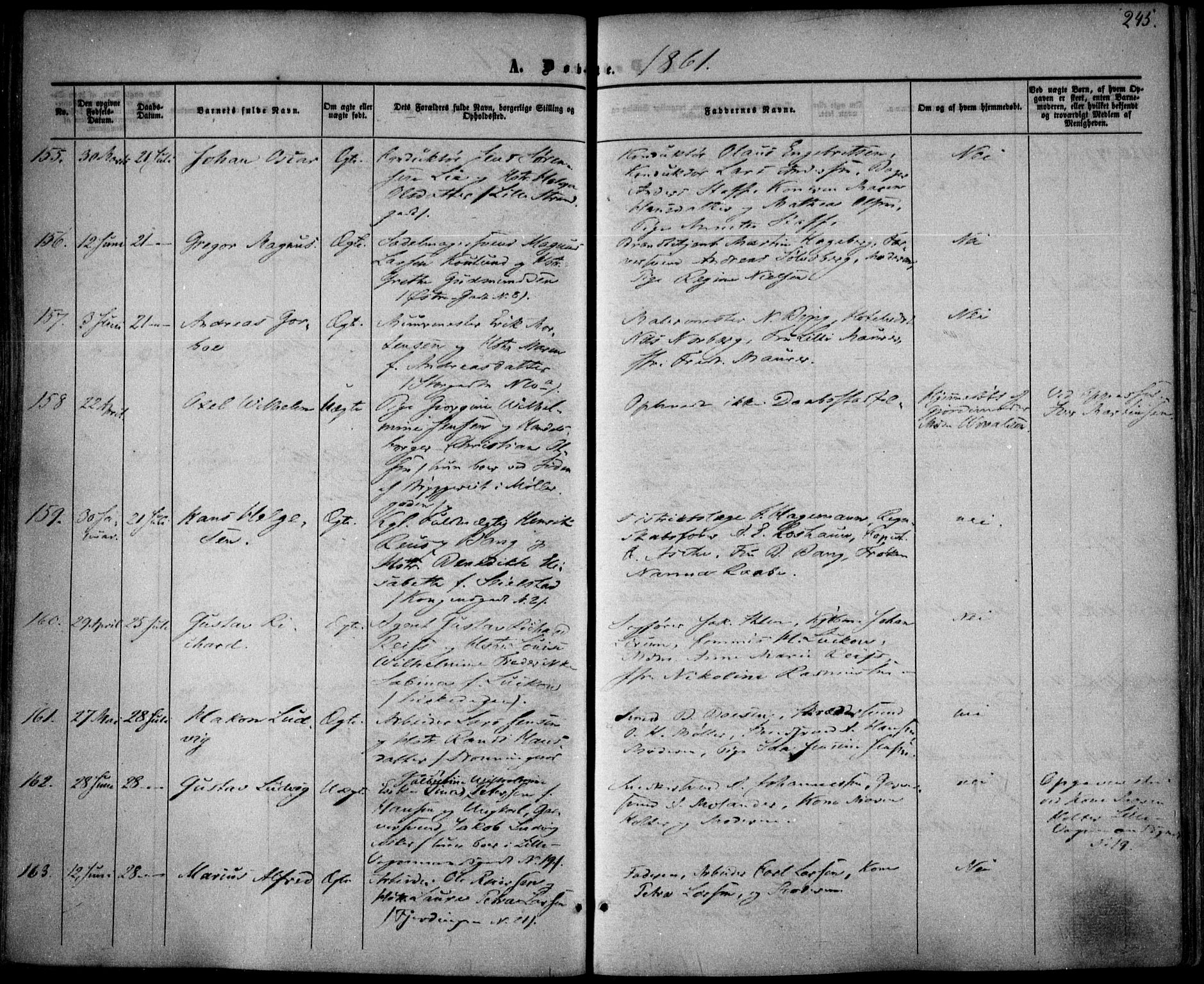 Oslo domkirke Kirkebøker, AV/SAO-A-10752/F/Fa/L0015: Parish register (official) no. 15, 1857-1871, p. 245
