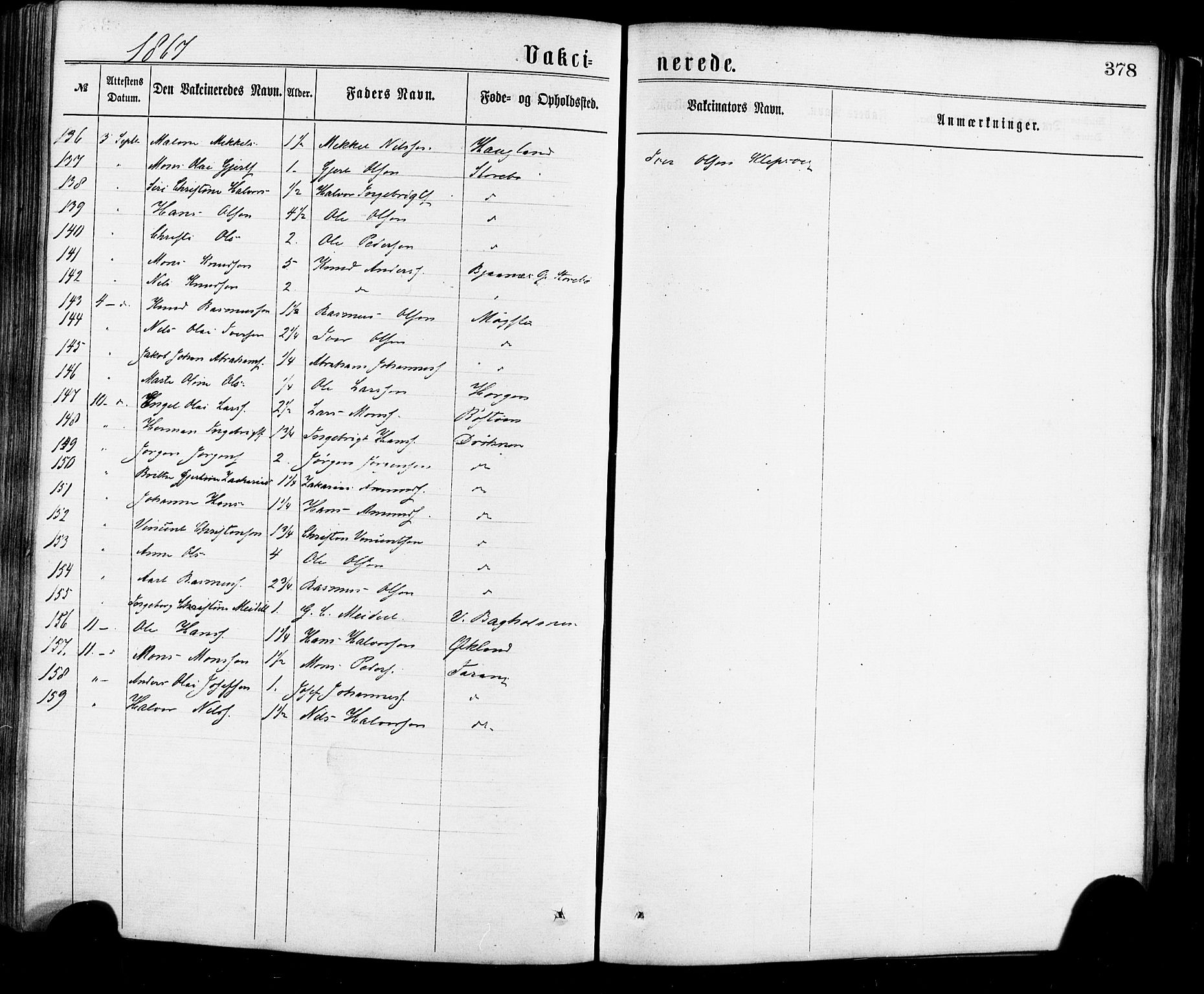 Sund sokneprestembete, AV/SAB-A-99930: Parish register (official) no. A 15, 1867-1881, p. 378