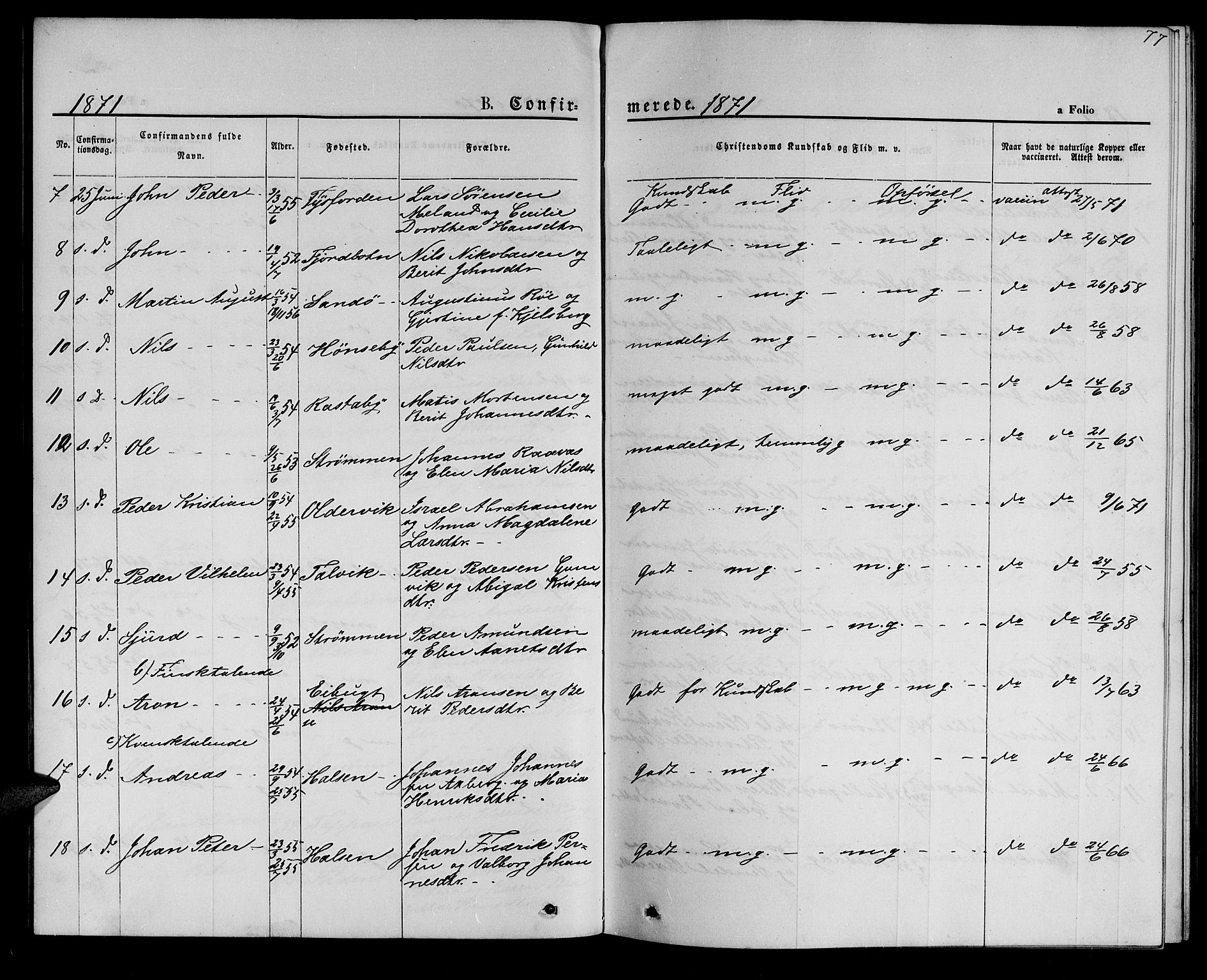 Hammerfest sokneprestkontor, AV/SATØ-S-1347/H/Hb/L0005.klokk: Parish register (copy) no. 5, 1869-1884, p. 77