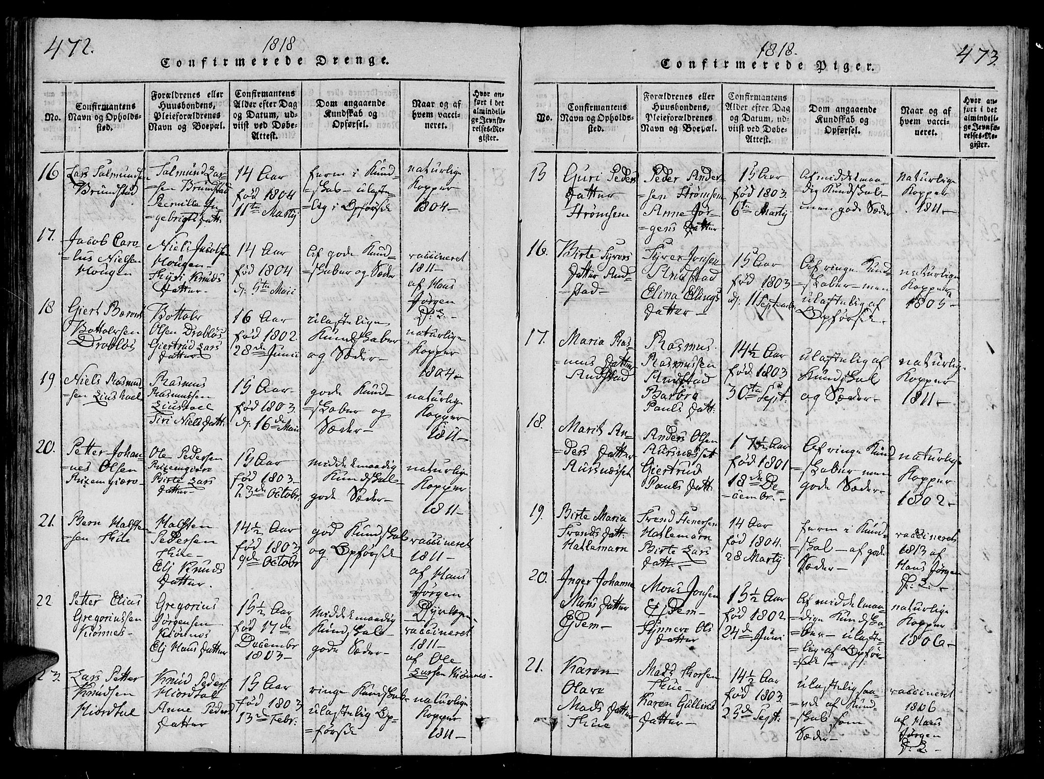 Ministerialprotokoller, klokkerbøker og fødselsregistre - Møre og Romsdal, AV/SAT-A-1454/522/L0310: Parish register (official) no. 522A05, 1816-1832, p. 472-473