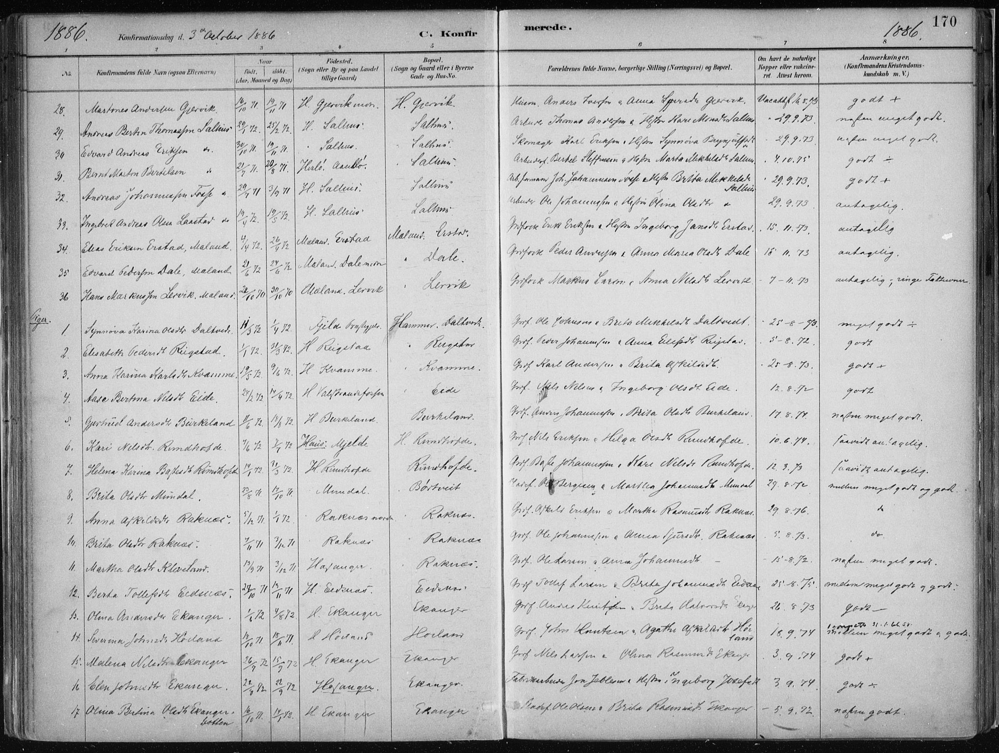 Hamre sokneprestembete, AV/SAB-A-75501/H/Ha/Haa/Haab/L0001: Parish register (official) no. B  1, 1882-1905, p. 170