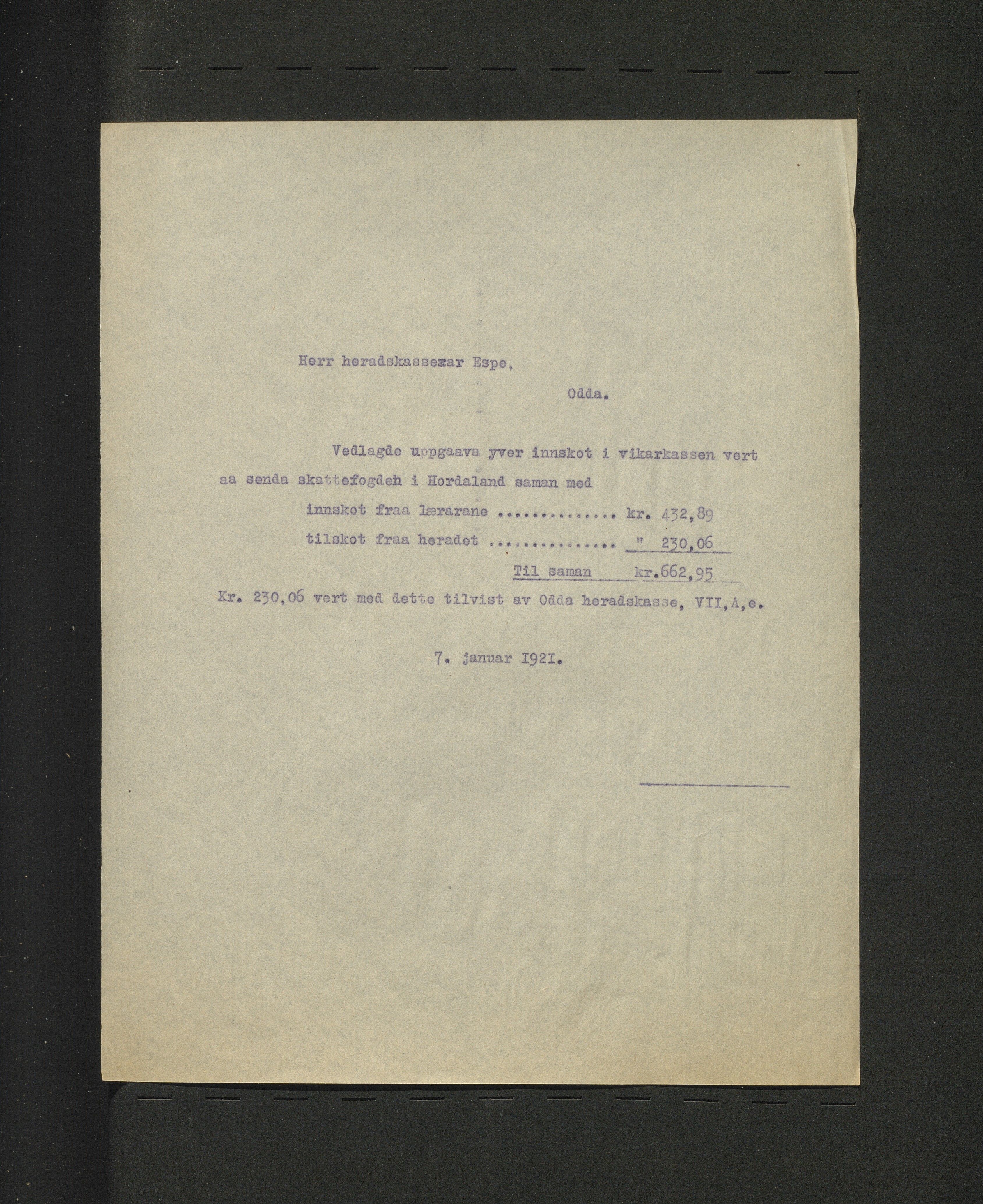 Odda kommune. Skulestyret, IKAH/1228-211/B/Ba/L0001/0003: Kopiar av utgåande brev / Kopiar av utgåande brev , 1921